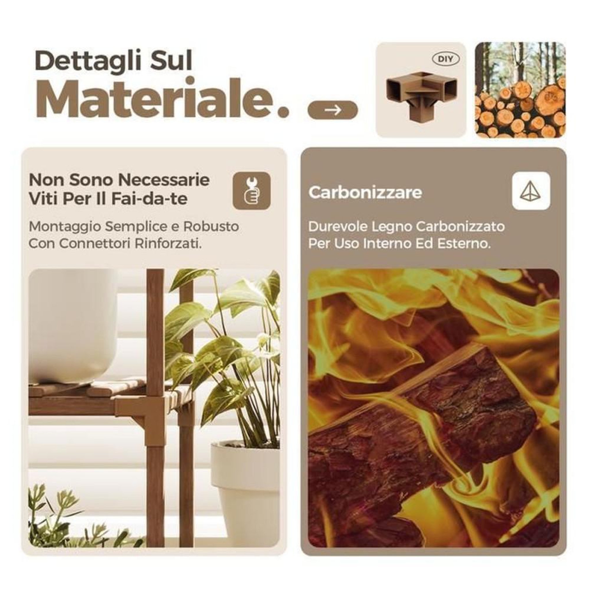 Voir la diapositive 5 : Support à plantes en échelle en eucalyptus carbonisé, jusqu'à 7 pots, montage sans vis