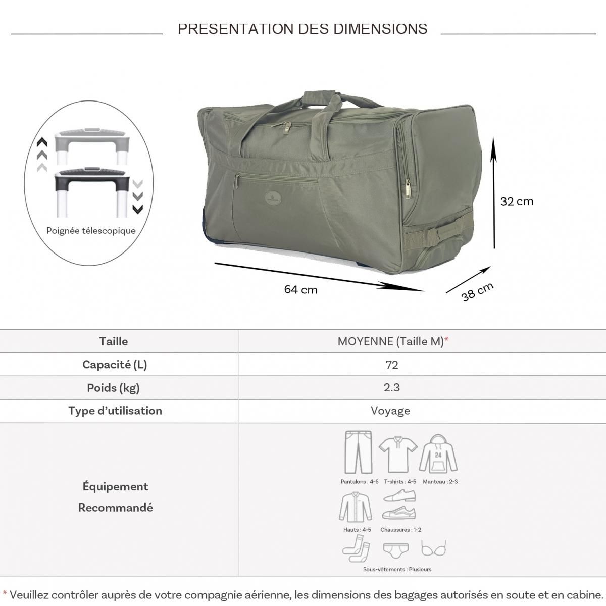 David Jones Sac de voyage avec roulettes 72L  64cm