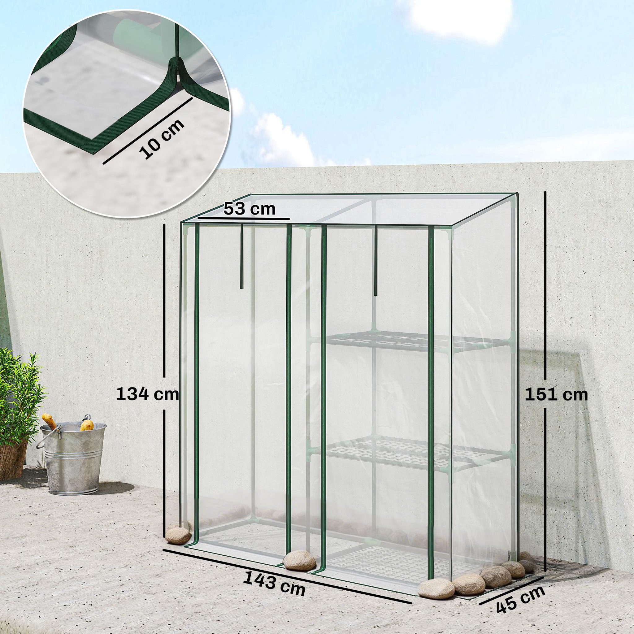 Voir la diapositive 3 : OUTSUNNY Serre à tomates serre à fleurs 3 étagères 2 en 1 vert transparent