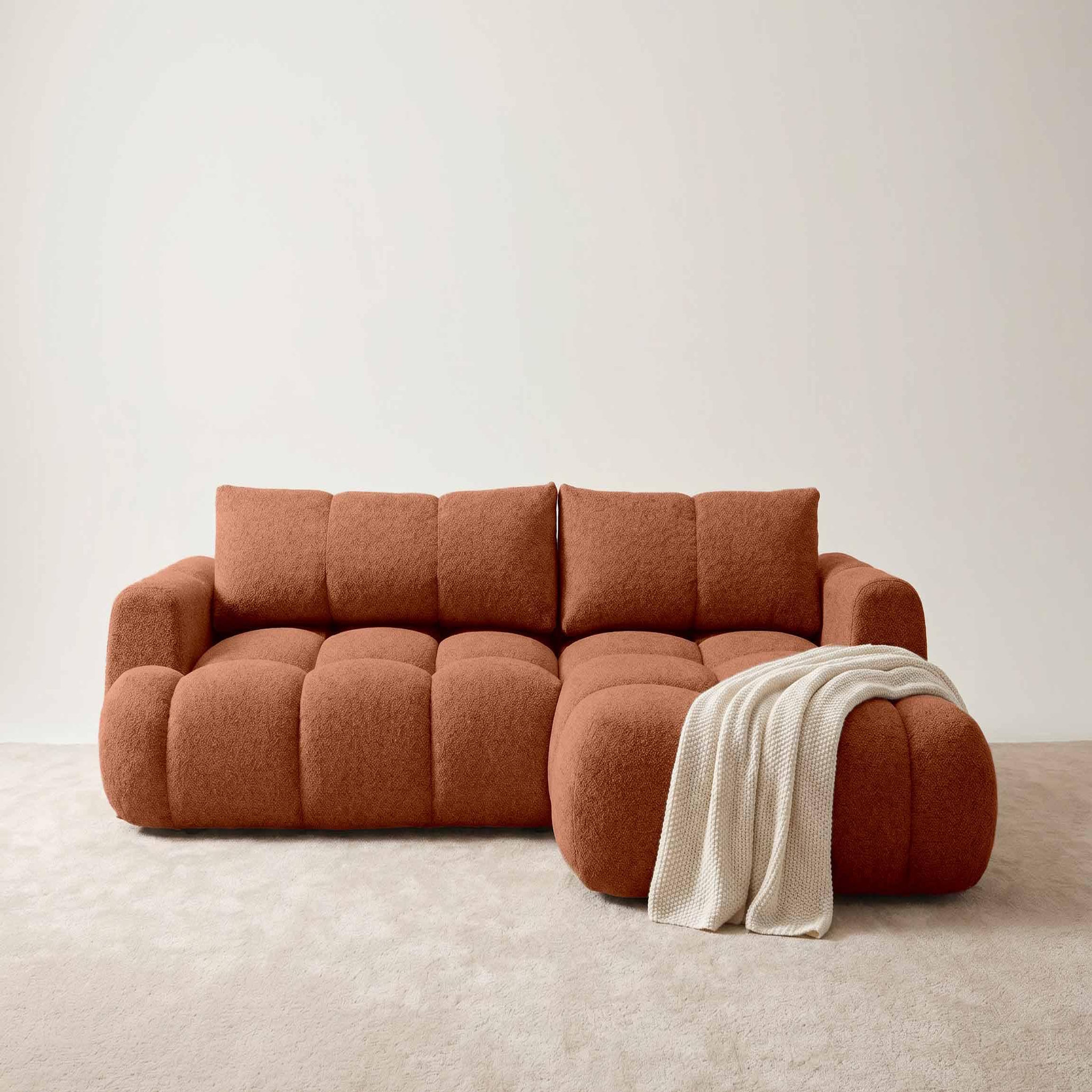 Voir la diapositive 2 : BEST MOBILIER Yulin - canapé d'angle droit 4 places convertible avec coffre en tissu bouclette