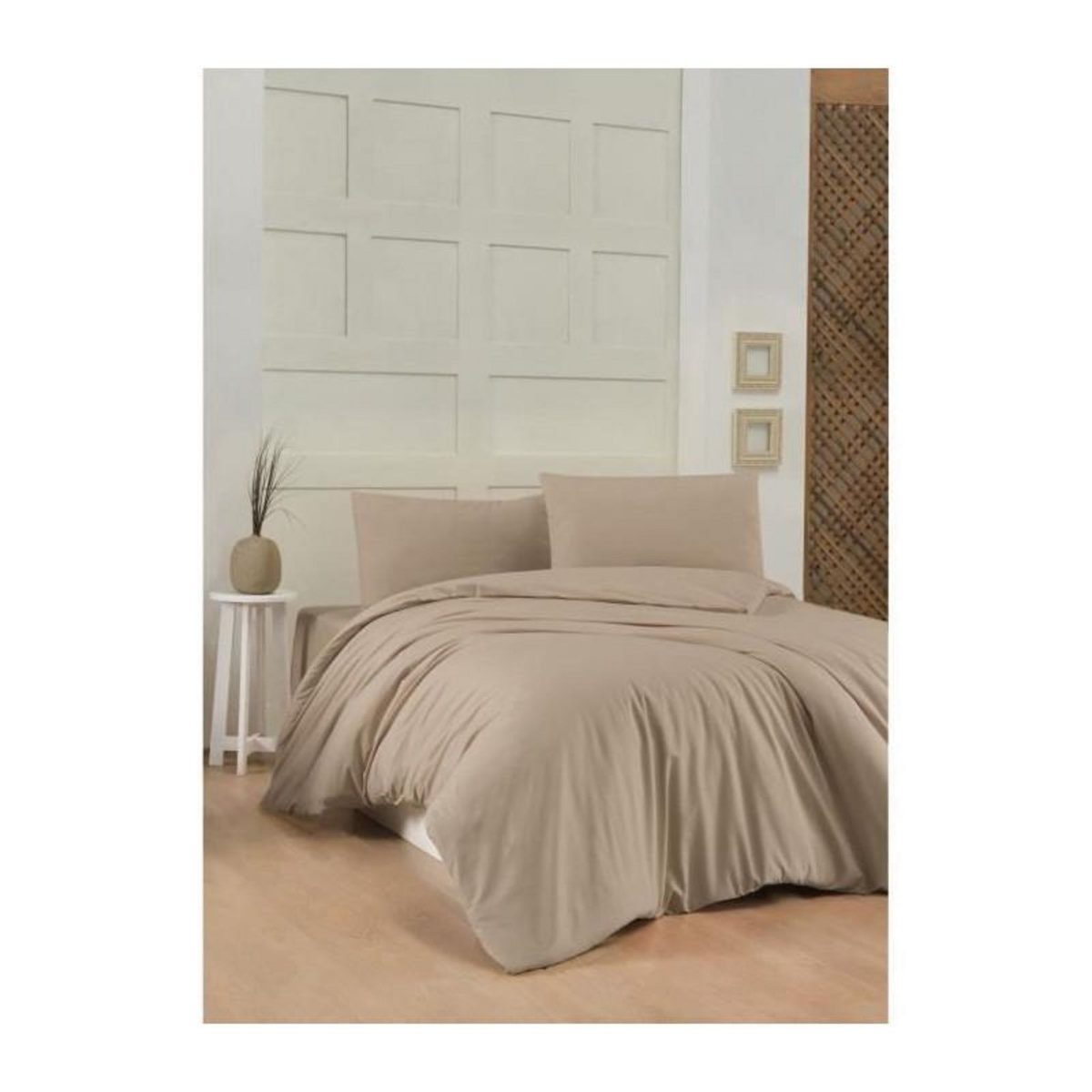 GENERIQUE Parure de lit - 1 housse de couette 220 x 240 cm + 2 taies d'oreiller 60 x 60 cm - 100% coton renforcé - Beige