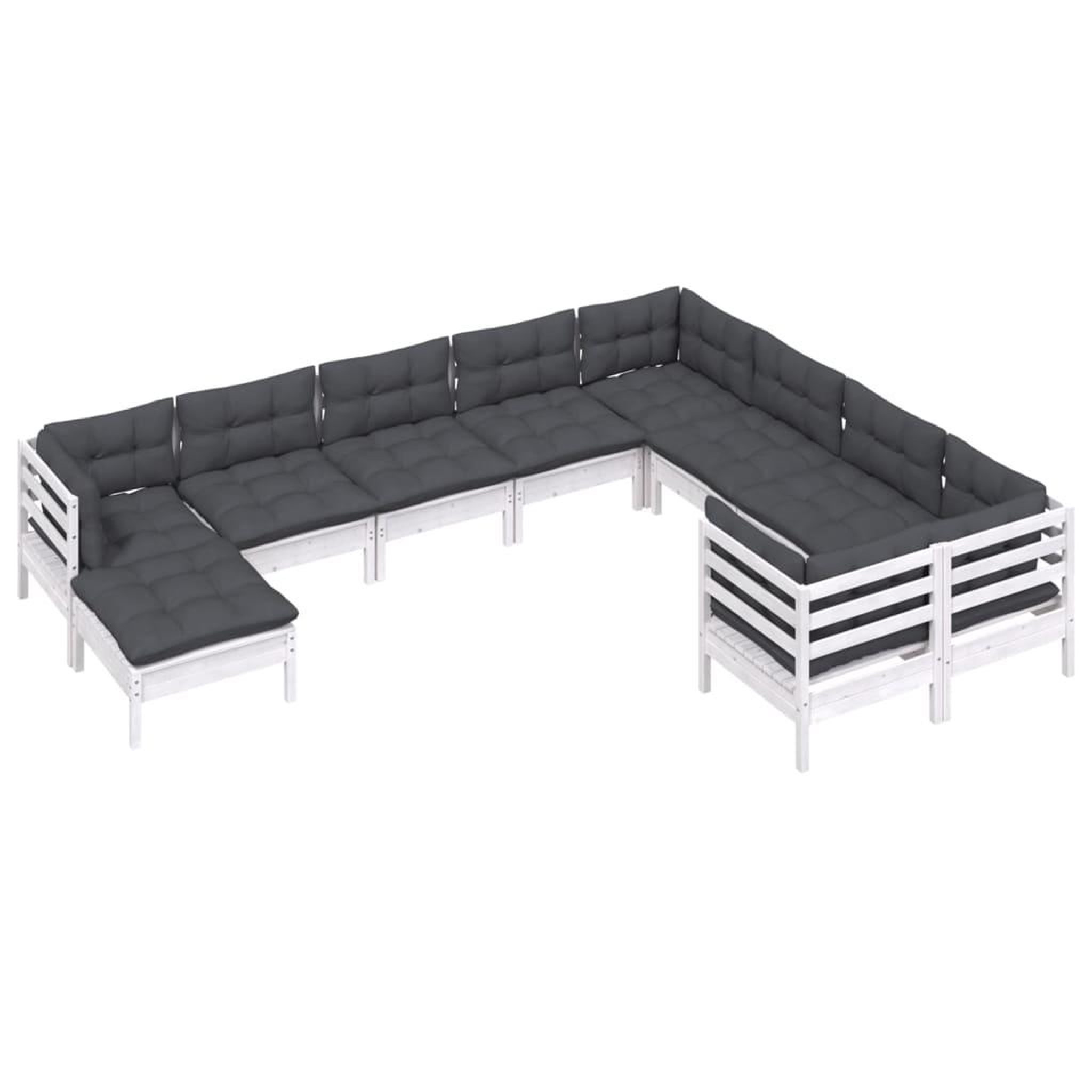 Voir la diapositive 3 : VIDAXL Salon de jardin 10 pcs avec coussins blanc bois de pin