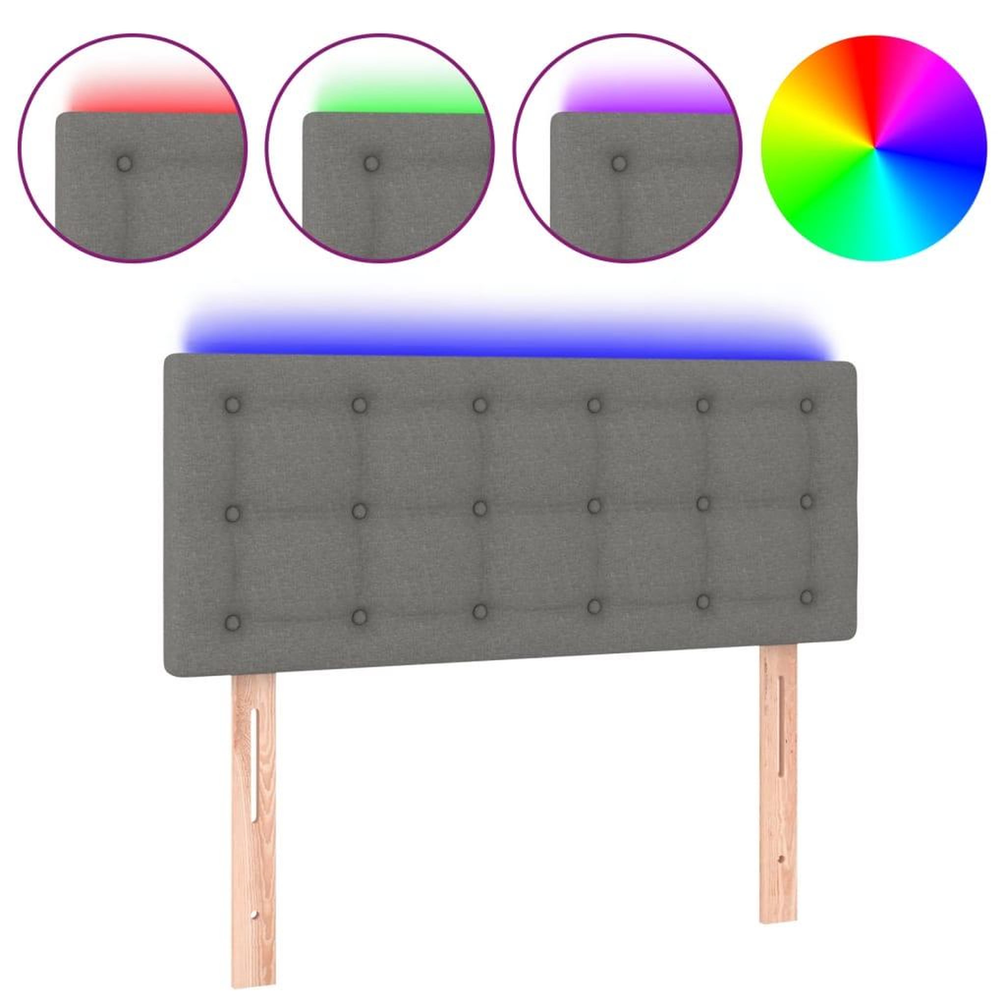 Voir la diapositive 2 : VIDAXL Tete de lit a LED Gris fonce 80x5x78/88 cm Tissu