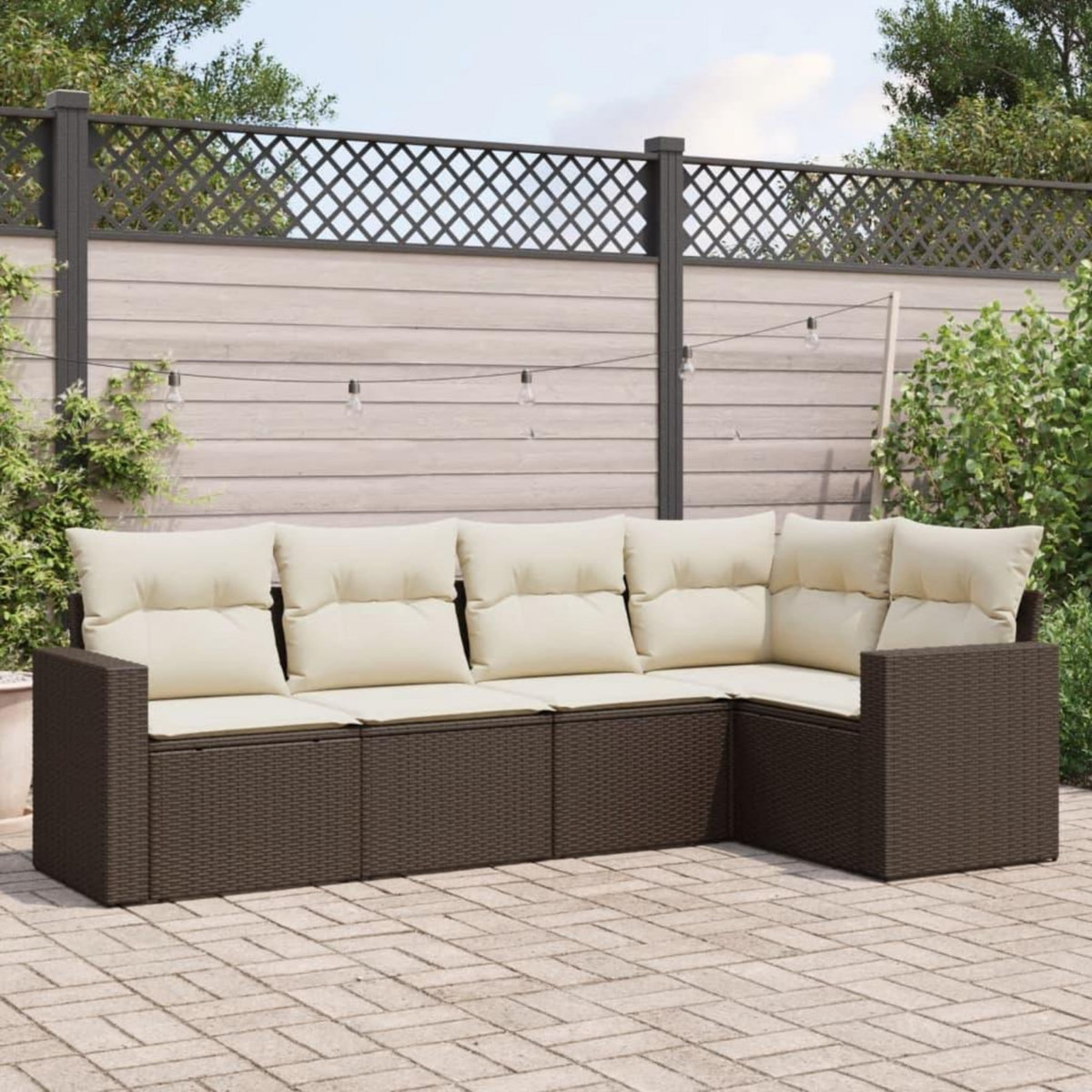 VIDAXL Salon de jardin avec coussins 5 pcs marron resine tressee