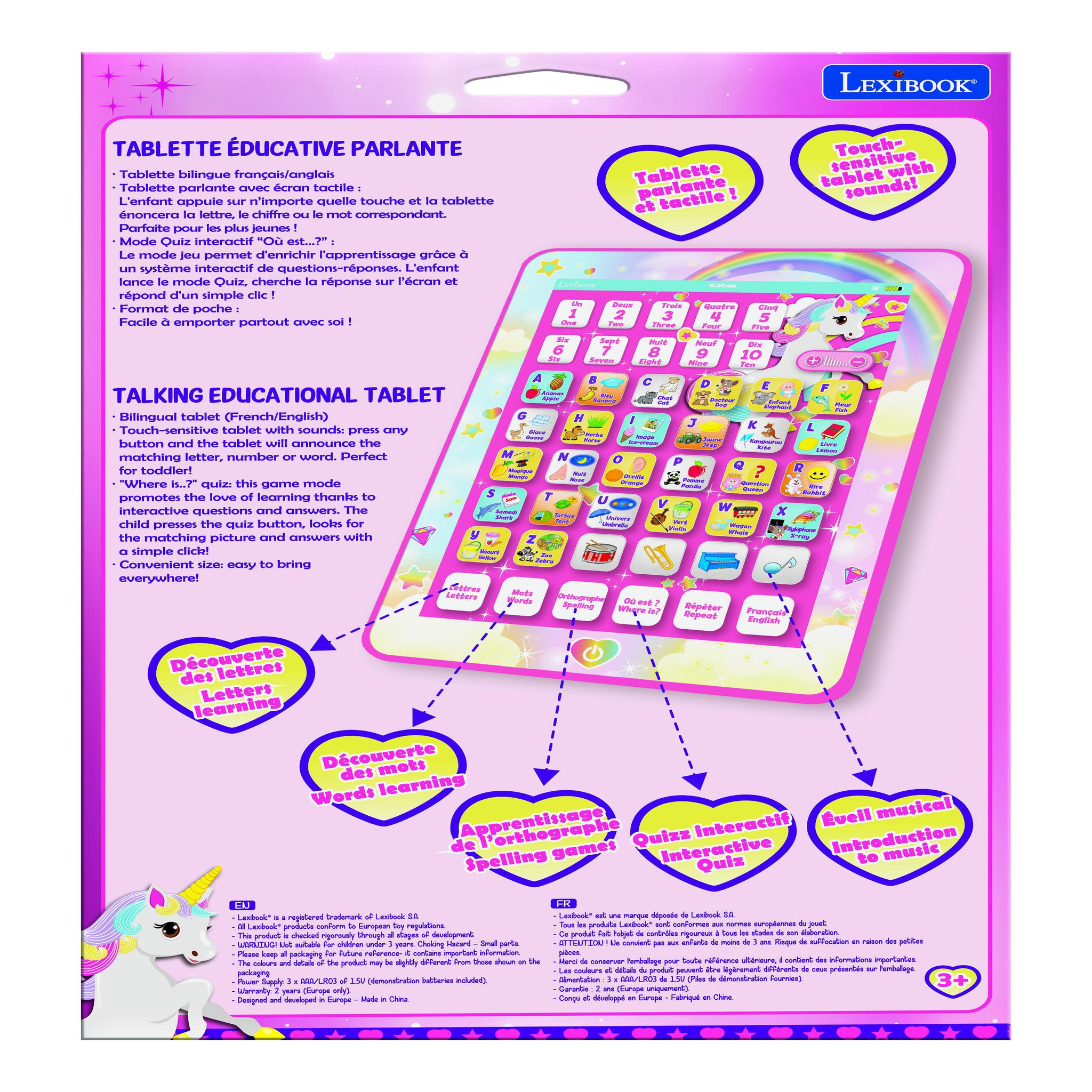 Voir la diapositive 5 : Lexibook Tablette Éducative bilingue Licorne en français et en anglais