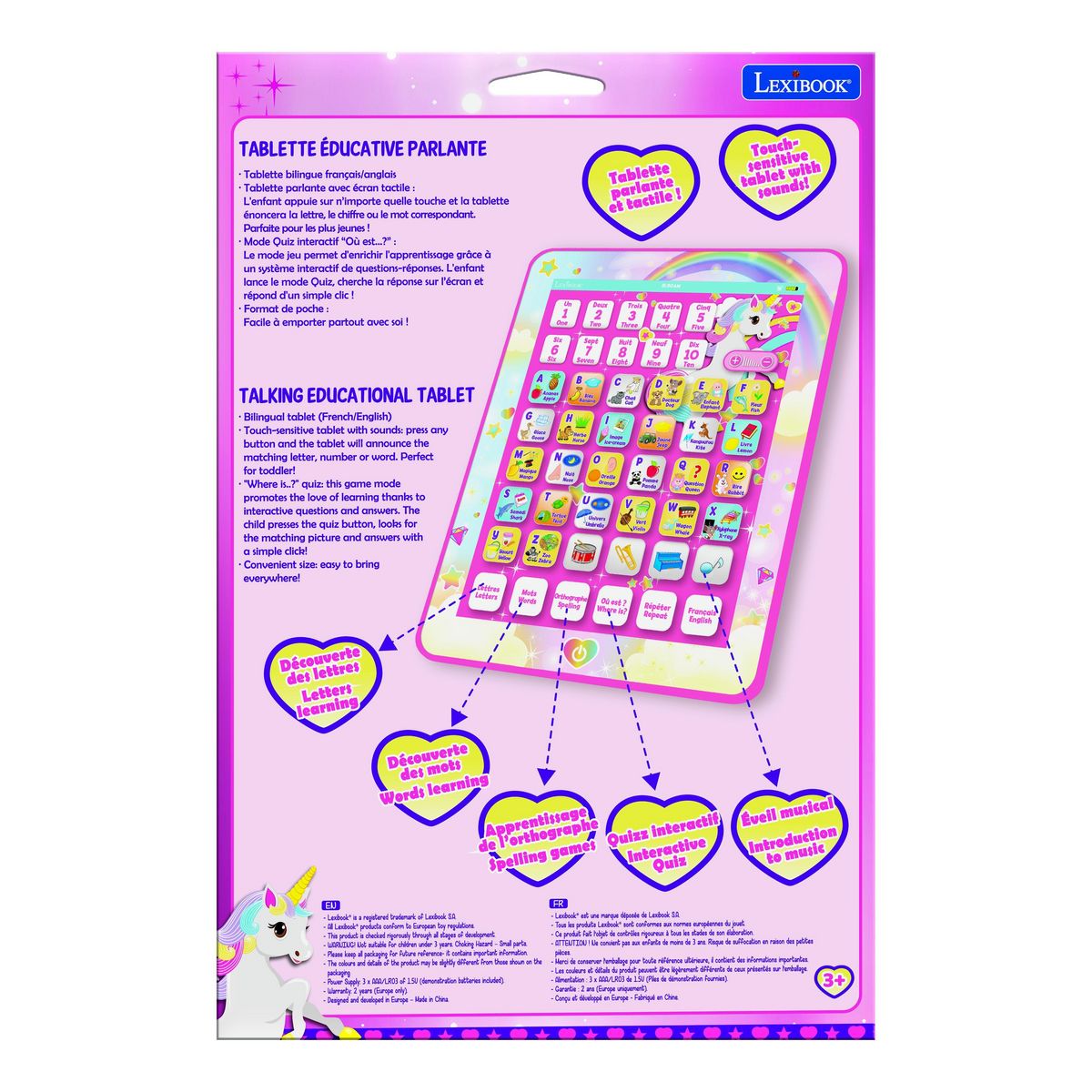 Lexibook Tablette Éducative bilingue Licorne en français et en anglais