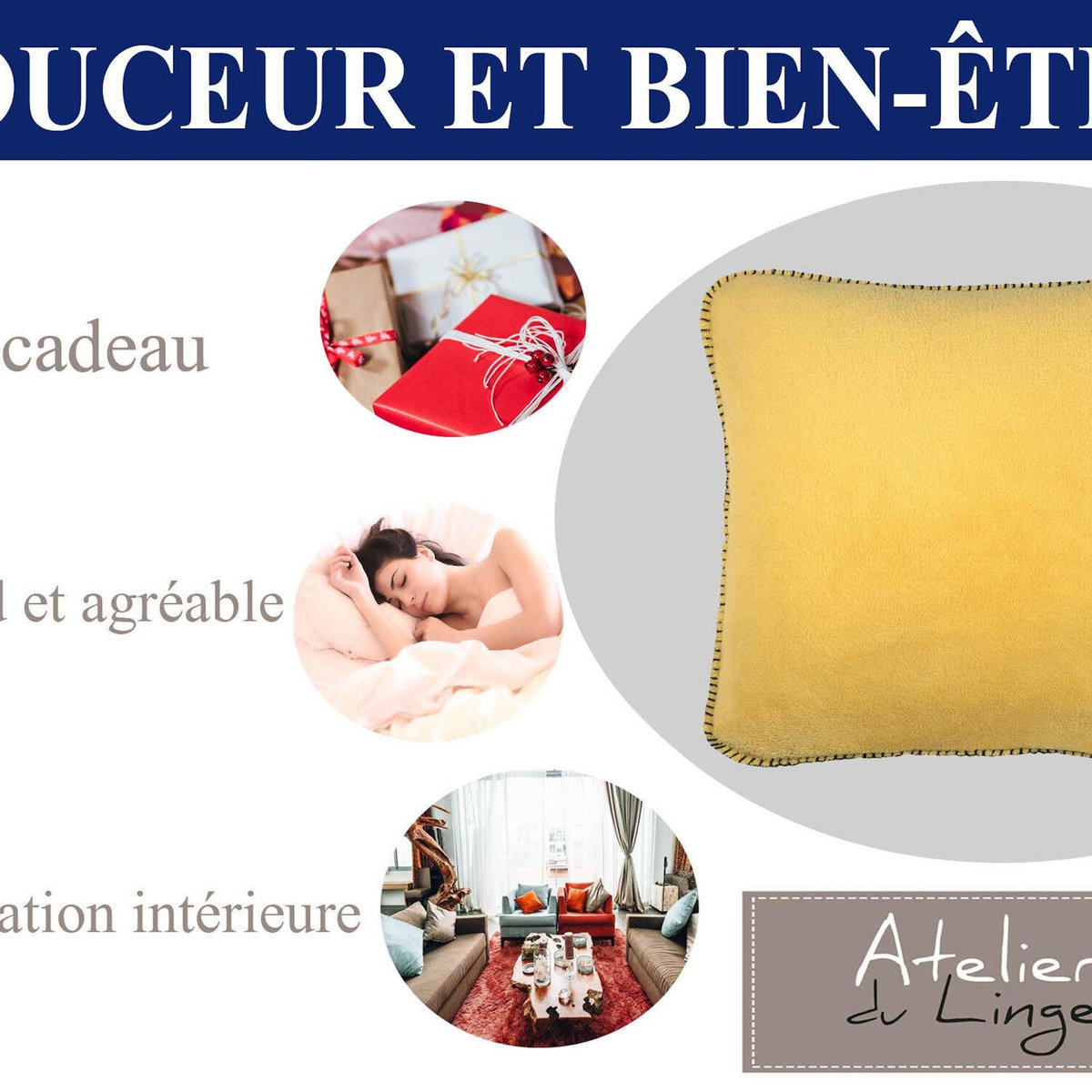 Les Ateliers du Linge Coussin imprime 100% polyester melly