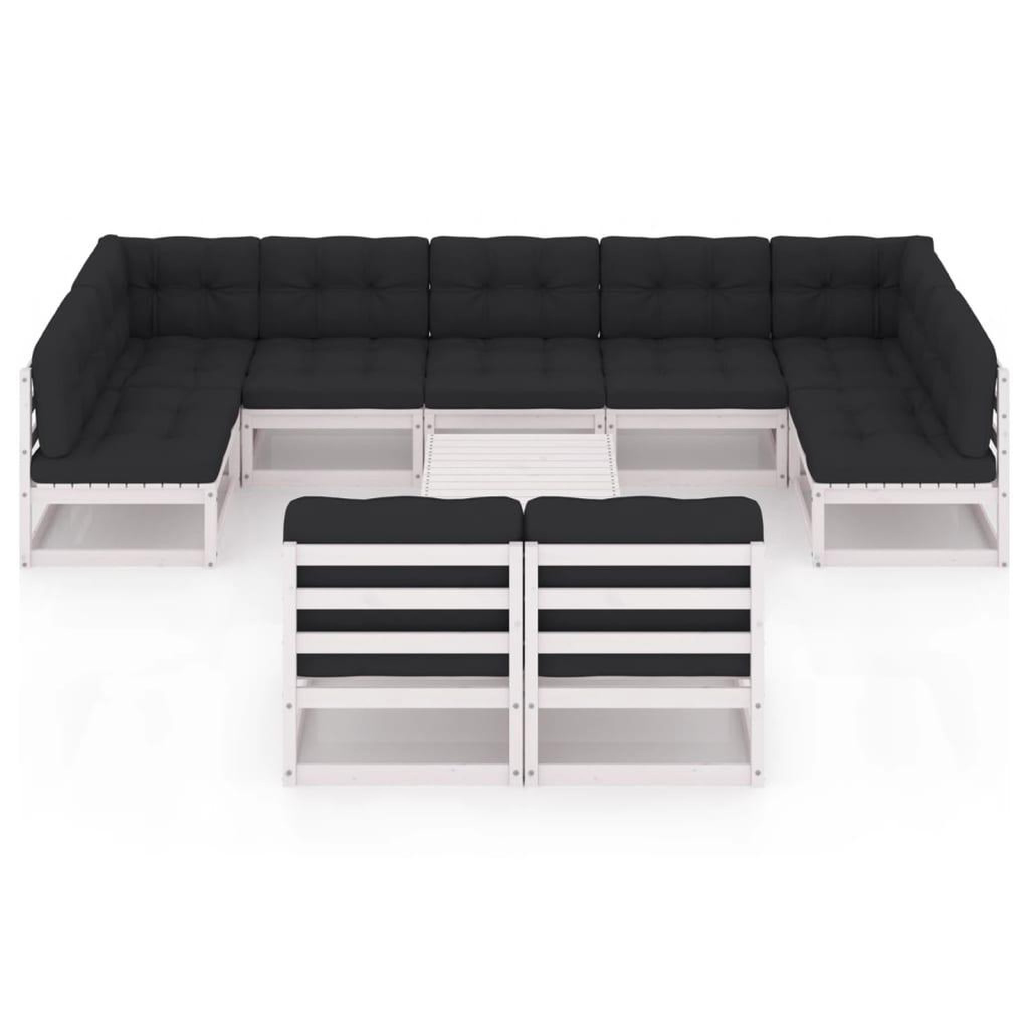 Voir la diapositive 3 : VIDAXL Salon de jardin 10 pcs avec coussins Blanc Bois de pin massif