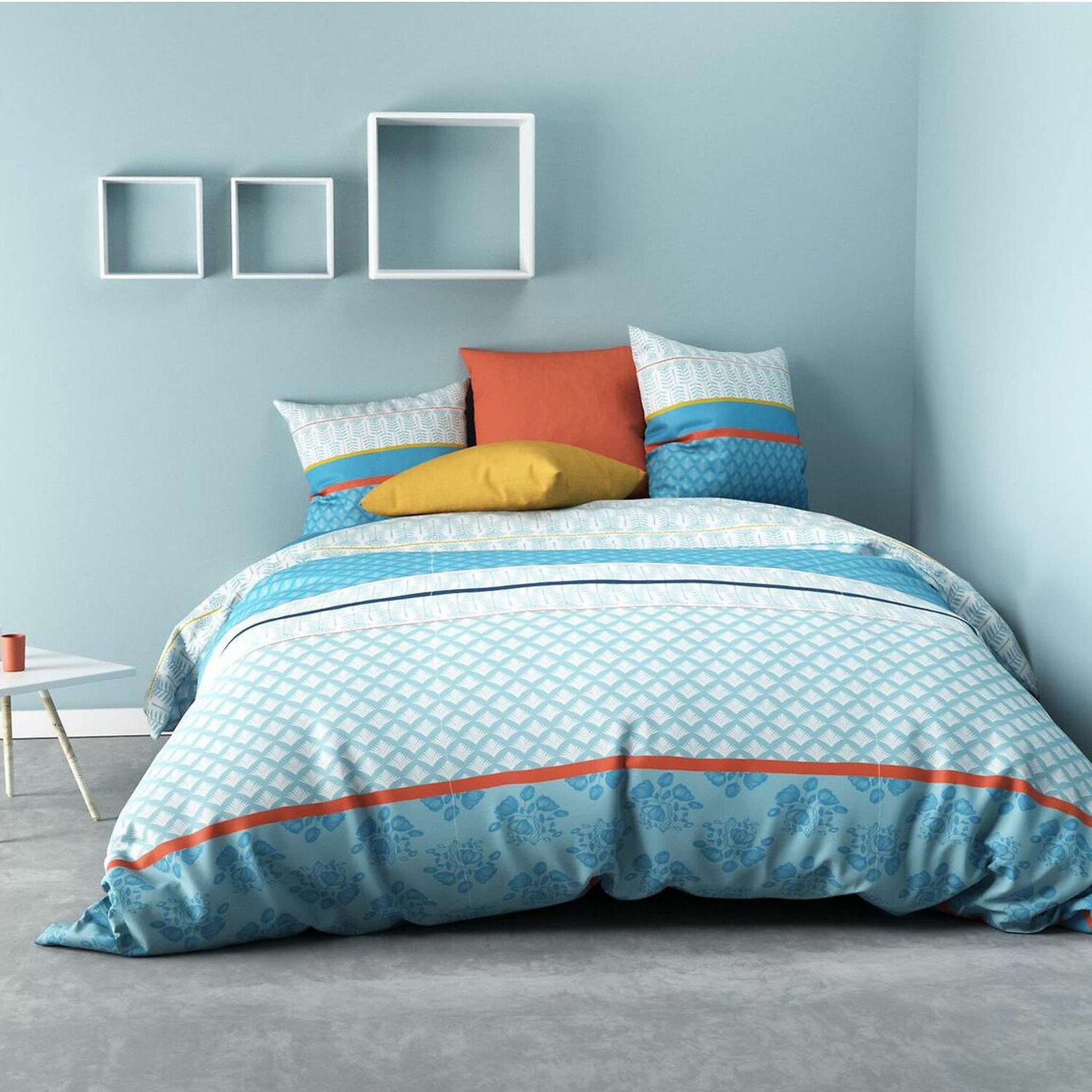 Voir la diapositive 1 : Les Ateliers du Linge Parure housse de couette coton 57fils eva blue
