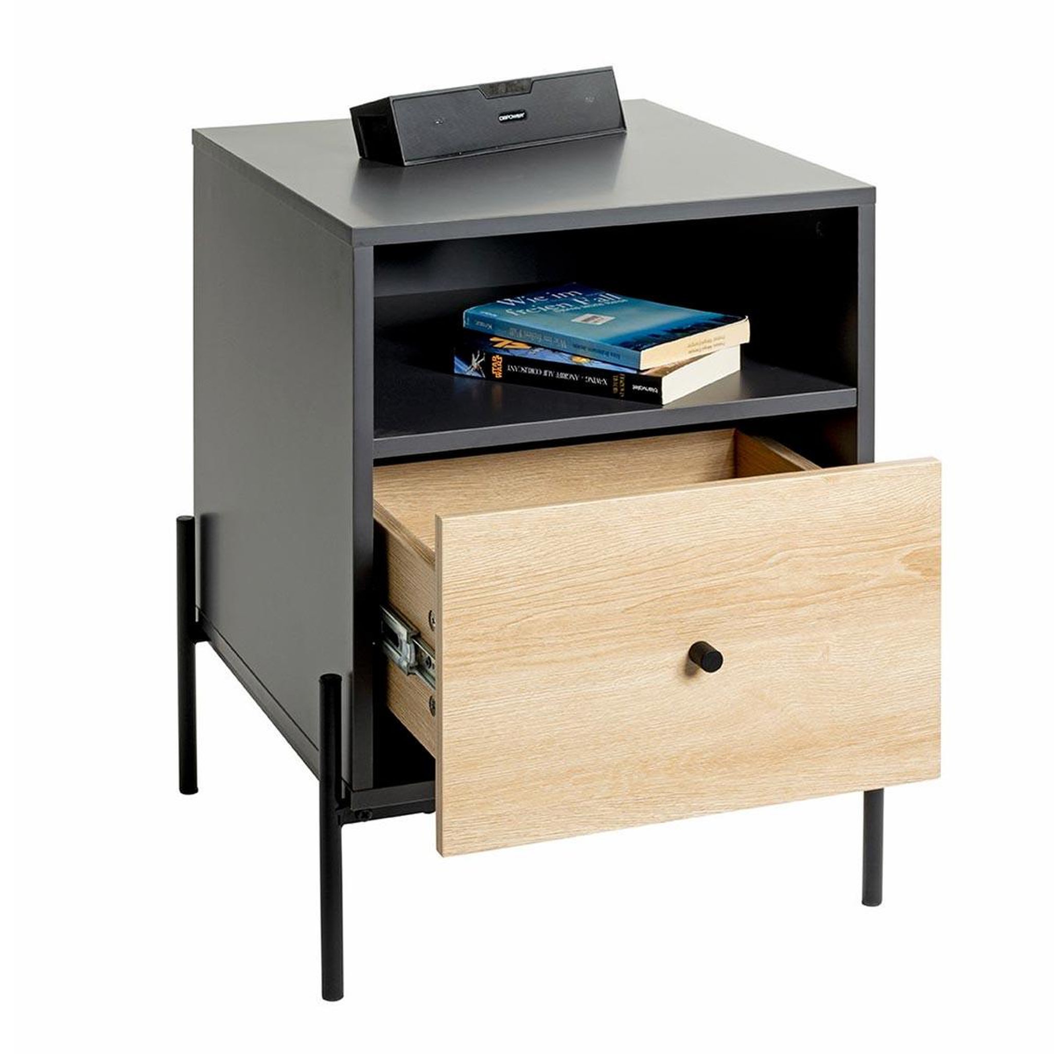 Voir la diapositive 2 : Paris Prix Table de chevet 1 tiroir  ali  60cm anthracite & naturel
