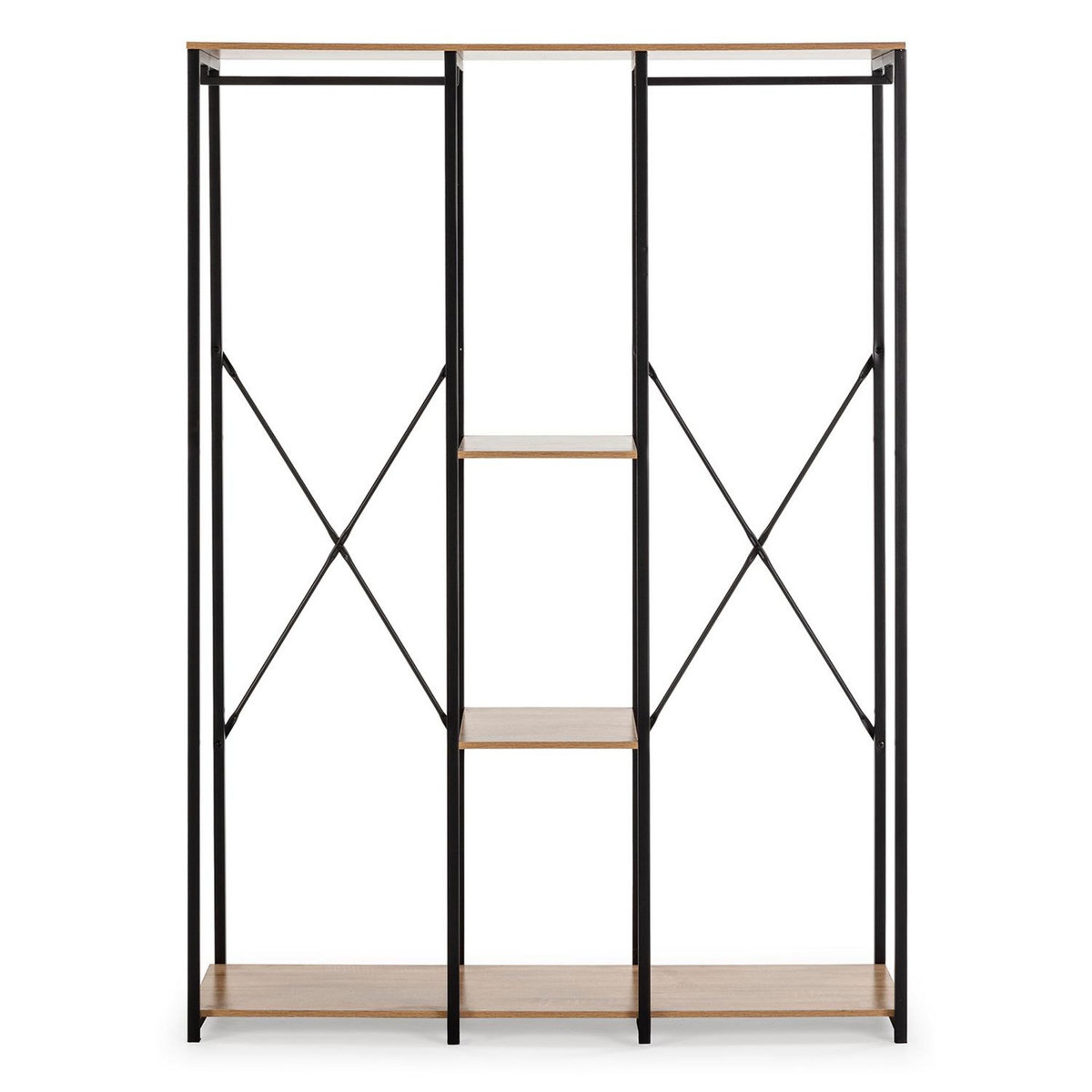 VS VENTA-STOCK Portemanteau Jana 3 étagères 2 barres, couleur chêne/noir