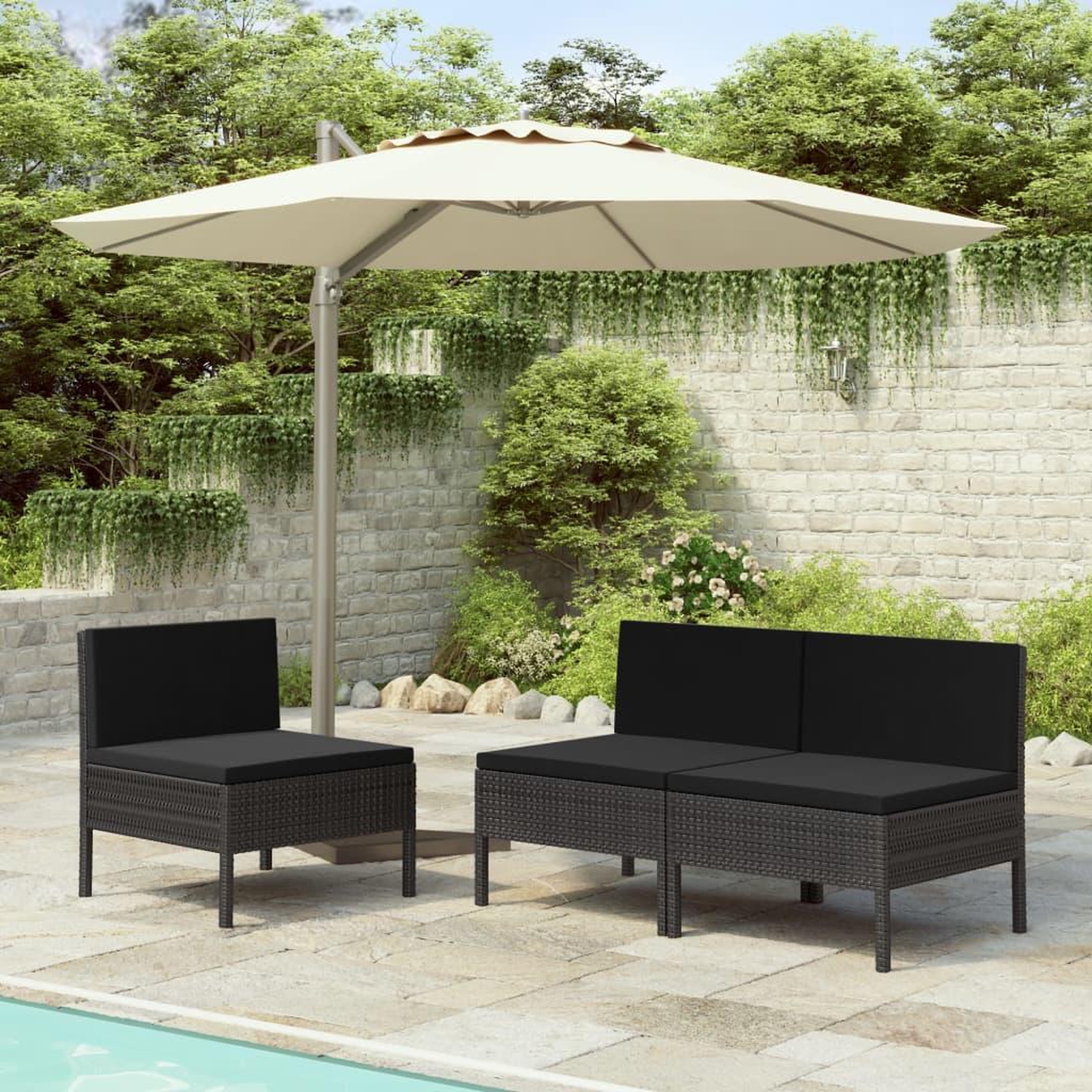 Voir la diapositive 1 : VIDAXL Chaises de jardin lot de 3 avec coussins Resine tressee Noir