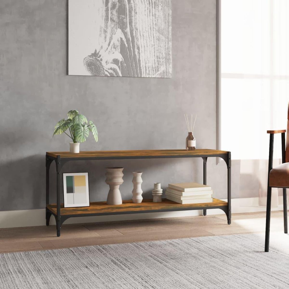 VIDAXL Meuble TV Chene fume 100x33x41 cm Bois d'ingenierie et acier