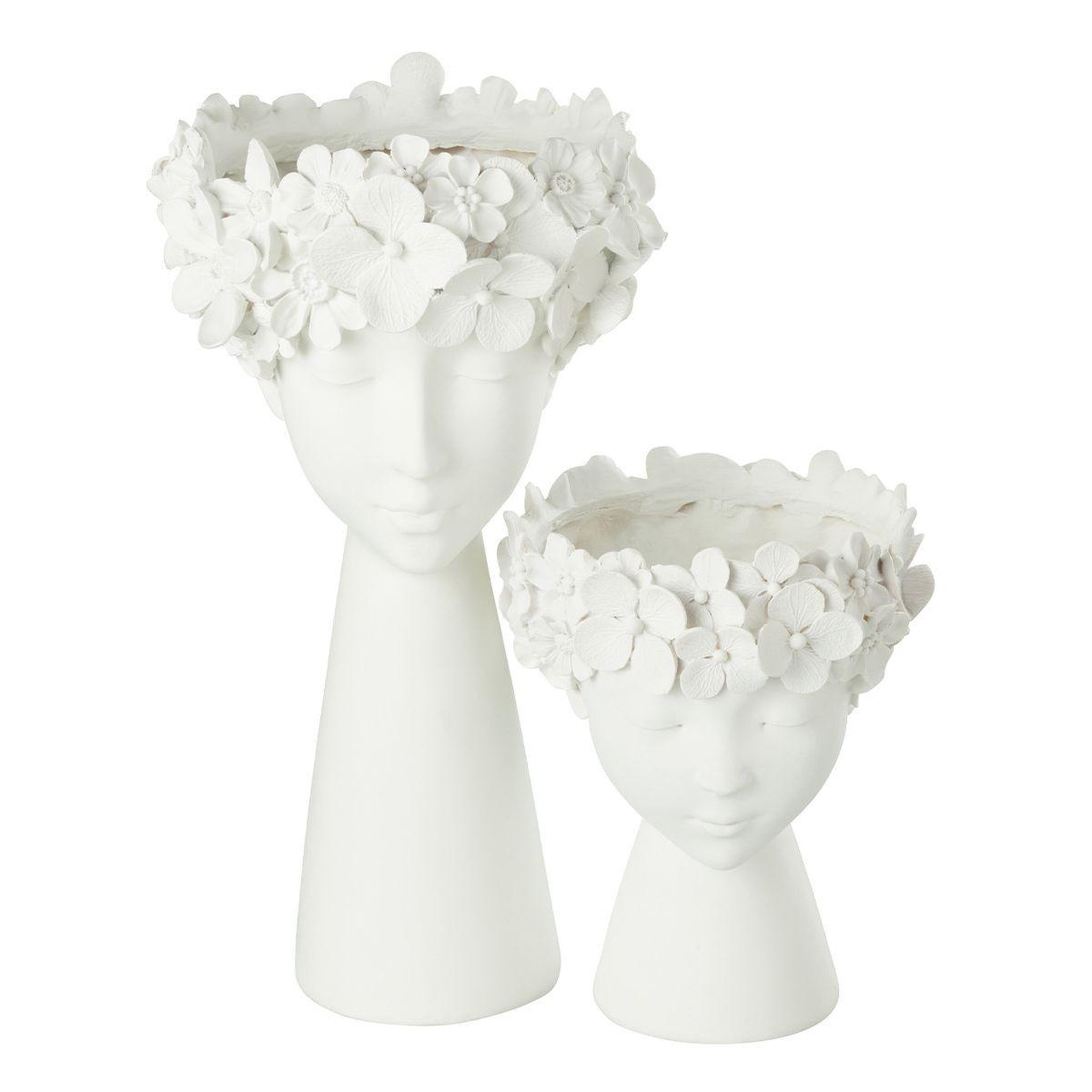 Voir la diapositive 2 : J-LINE Cache-pot déco  tête  23cm blanc