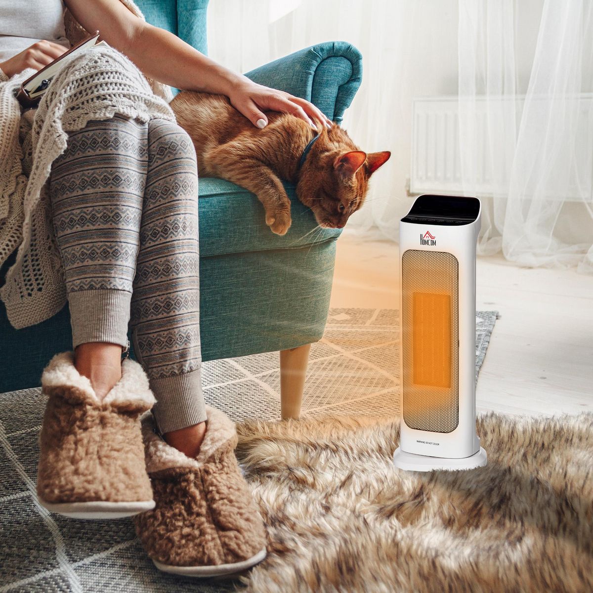 HOMCOM Chauffage soufflant oscillant 2000 W - radiateur céramique PTC - 3 niveaux de puissance - chauffage d'appoint avec télécommande blanc noir