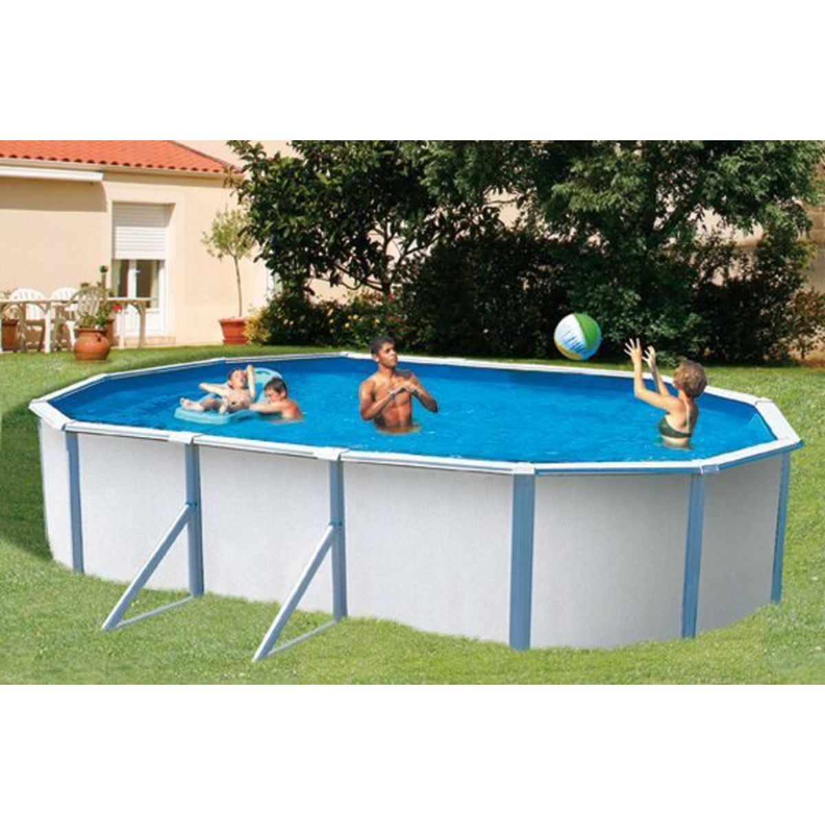 trigano Piscine hors sol acier ovale SAPHIR  - 6,10 x 3,65 x 1,20m - blanche