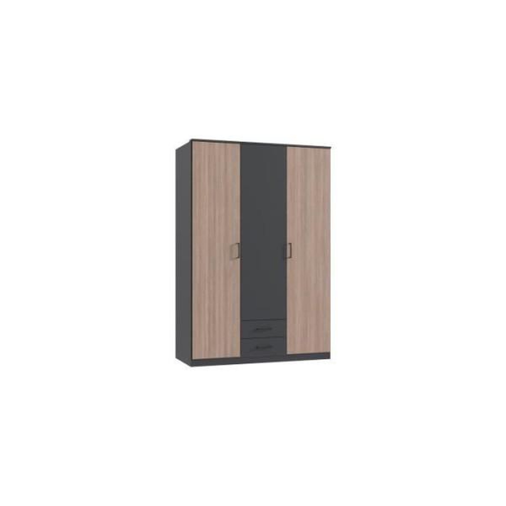 ALINEA Armoire AGIA - Décor gris et chene - 3 portes battantes + 2 tiroirs - L135 x H199 x P58 cm
