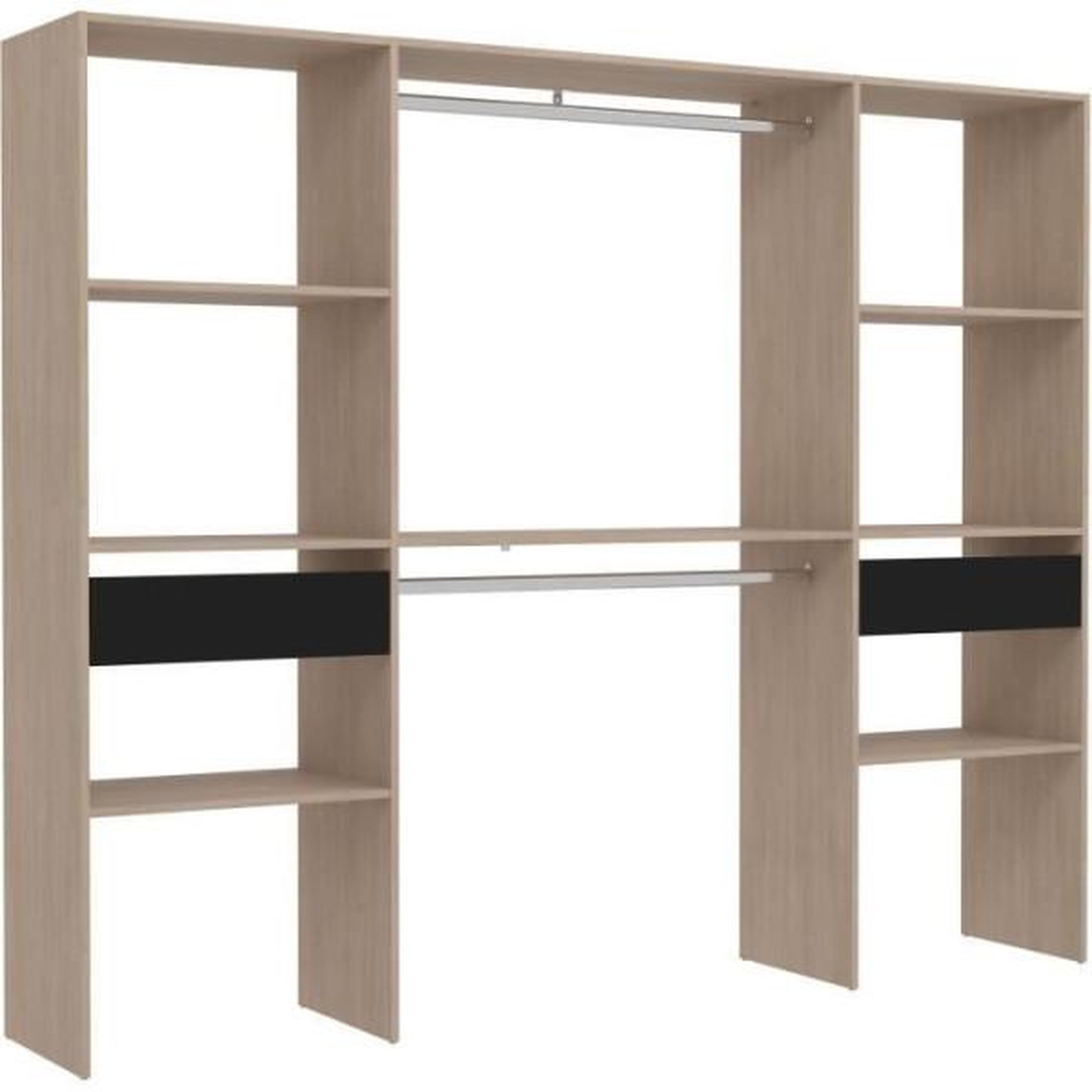 Voir la diapositive 1 : MARKET24 Kit dressing ARTIC EKIPA - Décor mélaminé chene jackson et noir - 2 penderies + 2 tiroirs- L220 x P40 x H180 cm -Fabriqué en