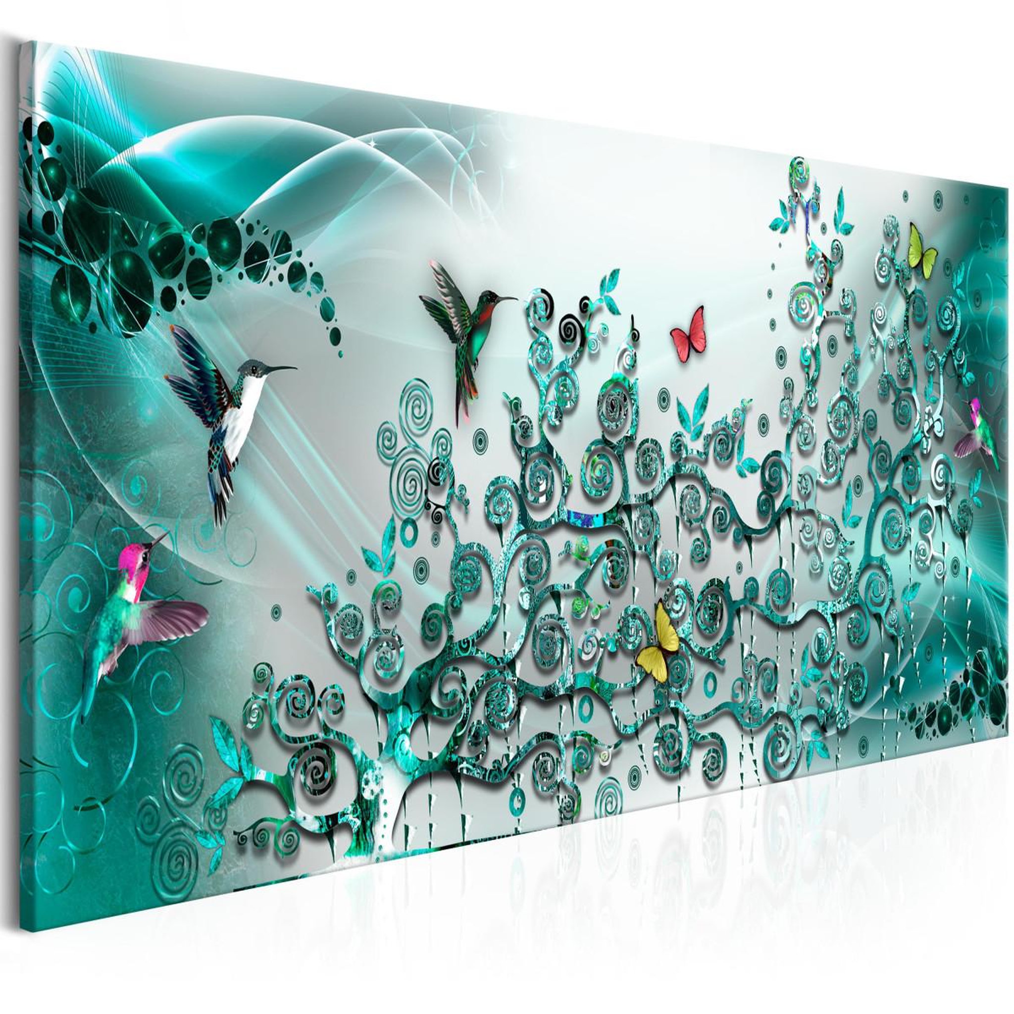 Paris Prix Tableau  hummingbirds dance turquoise narrow. Coloris disponibles : Multicolore