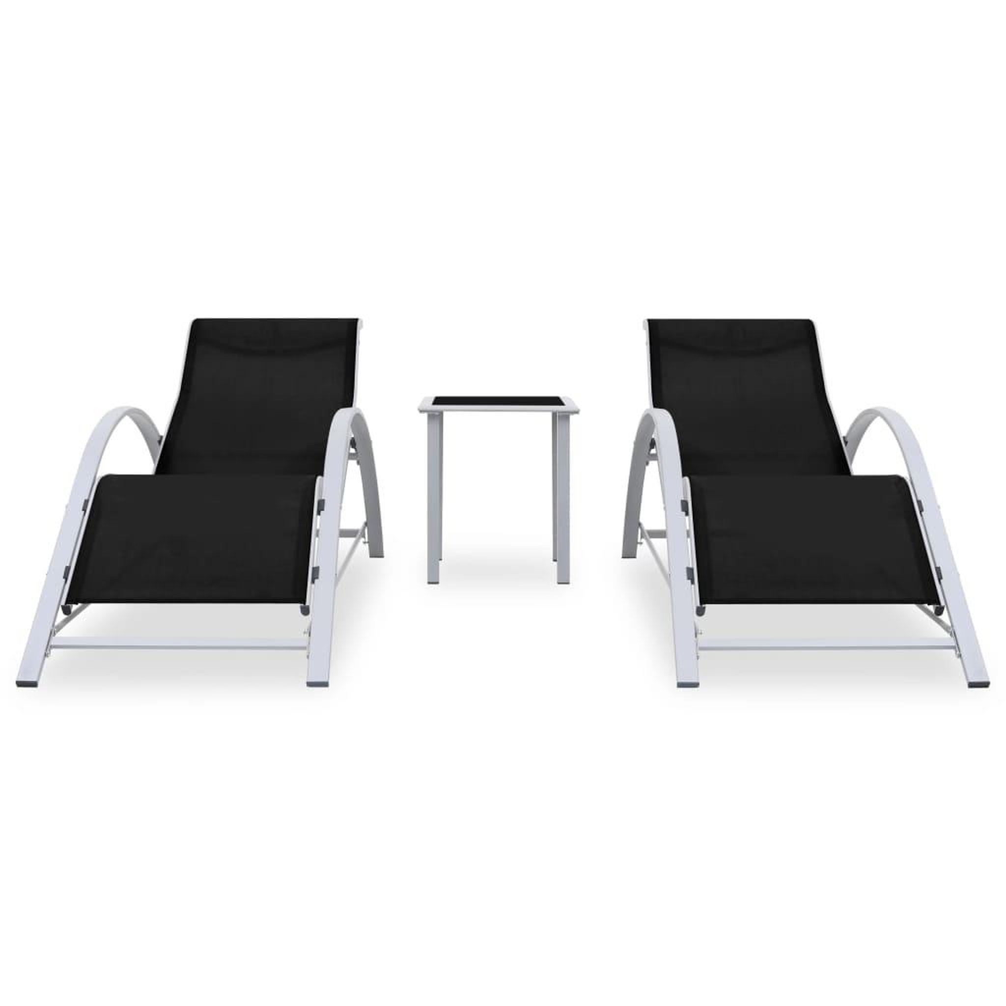 Voir la diapositive 2 : VIDAXL Chaises longues lot de 2 avec table aluminium noir
