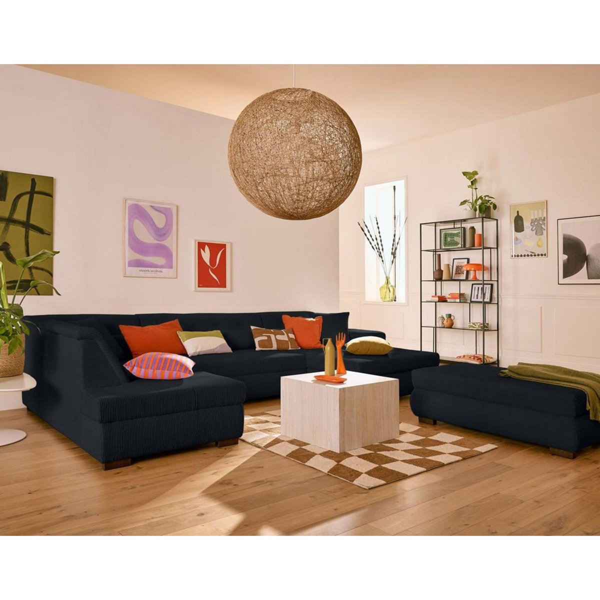 LISA DESIGN Vermont - canapé panoramique d'angle gauche - 7 places - convertible avec coffre - en velours côtelé