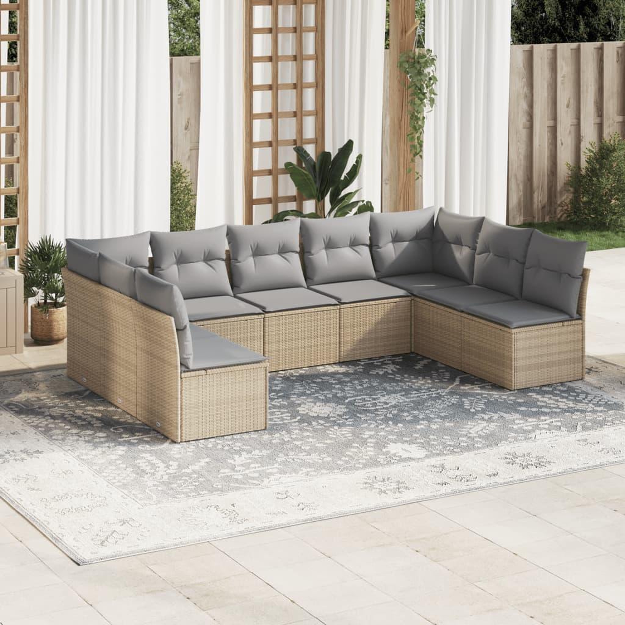VIDAXL Salon de jardin avec coussins 9 pcs beige resine tressee