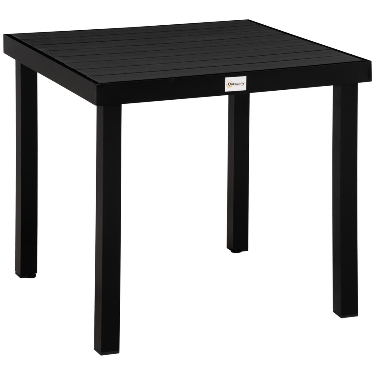 OUTSUNNY Table de jardin 2 personnes dim. 78 x 78 x 74 cm aluminium noir plastique effet bois