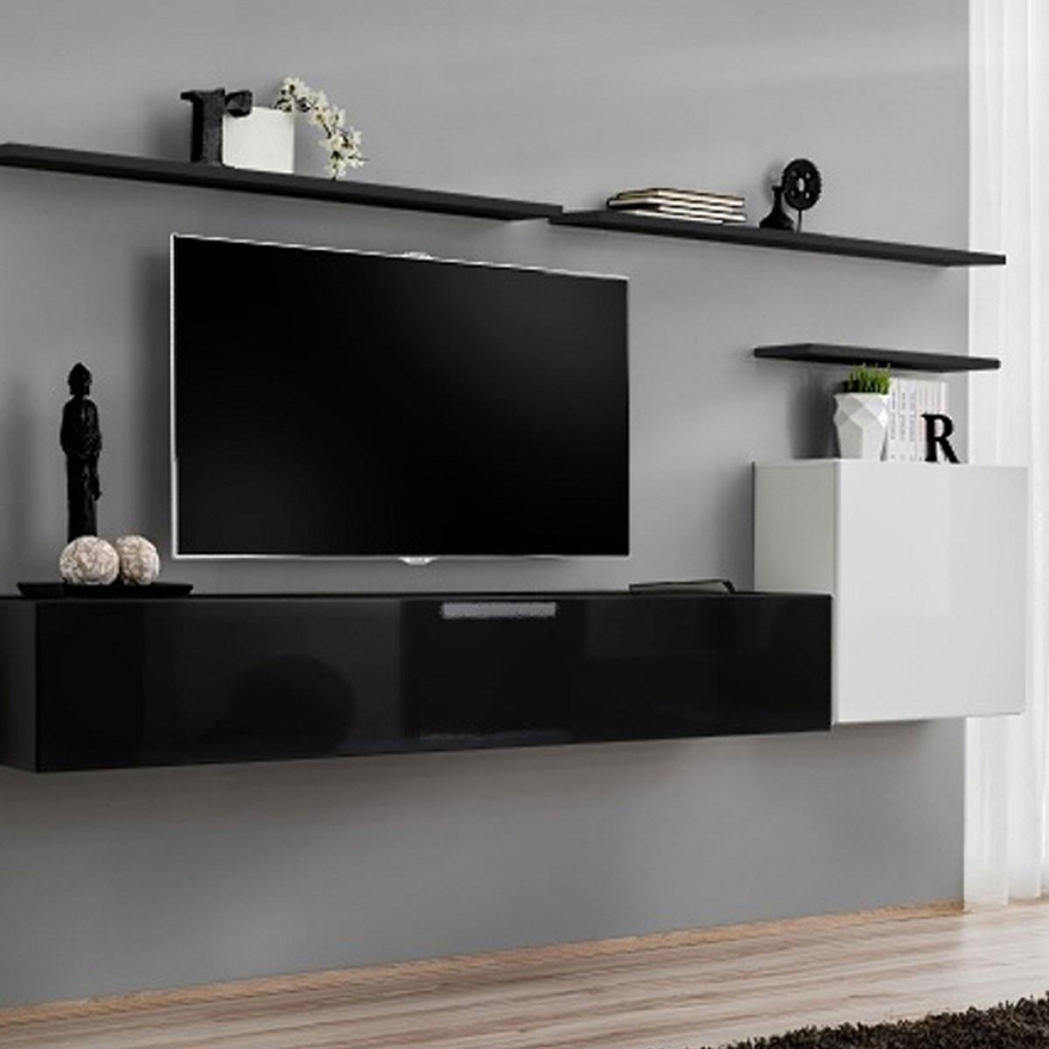 Voir la diapositive 3 : Paris Prix Meuble tv mural design  switch i  330cm blanc & noir