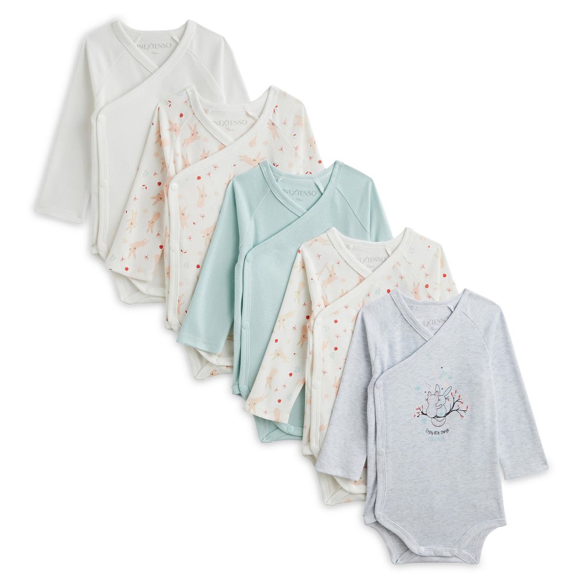IN EXTENSO Lot de 5 bodies manches longues de naissance bébé fille