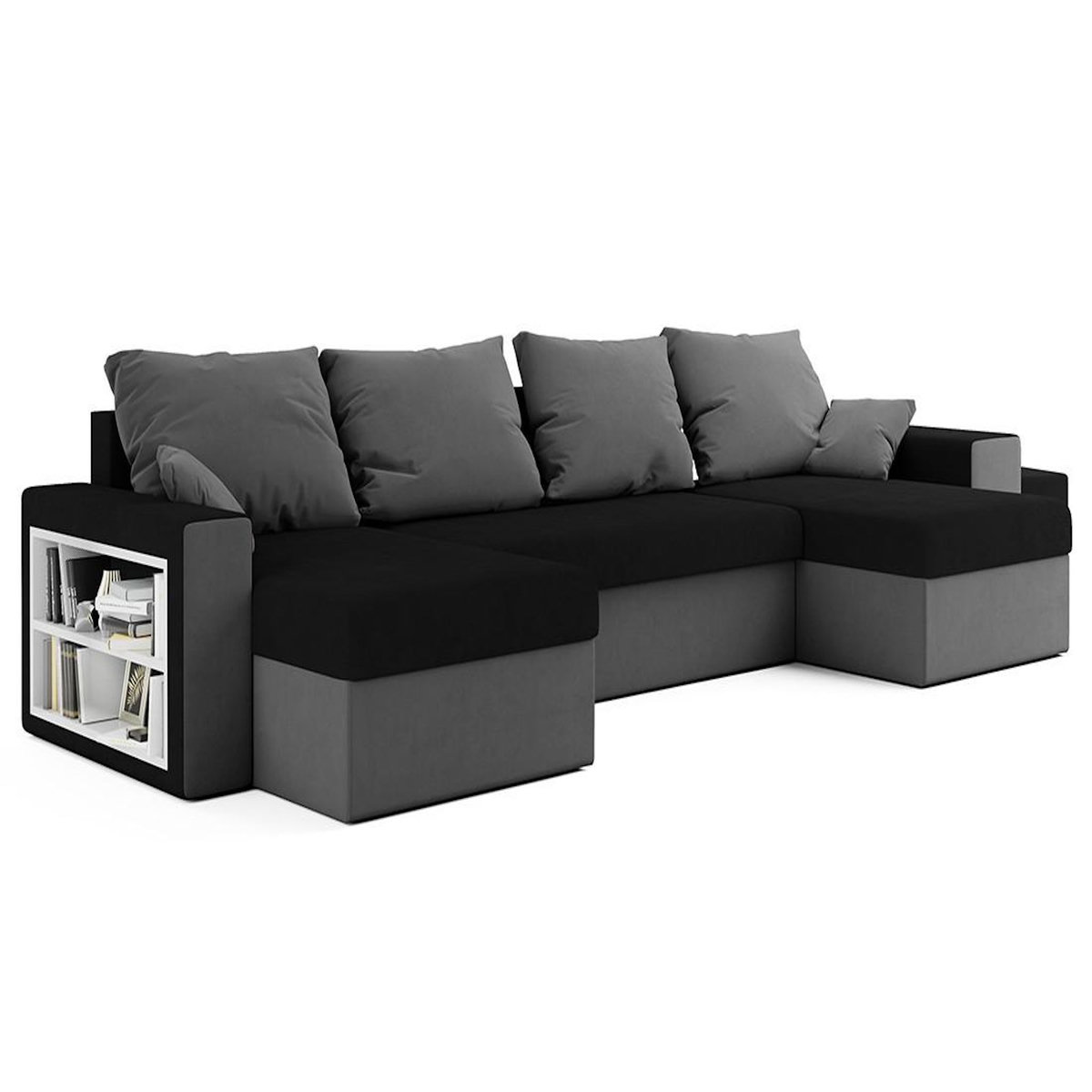 BEST MOBILIER Jonah - canapé panoramique en u 7 places convertible avec coffre et tablette en tissu