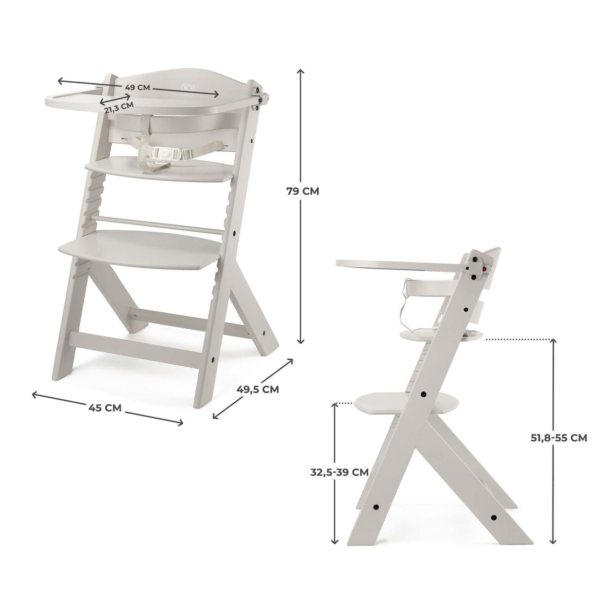 KINDERKRAFT Chaise haute bois 3 en 1 reglable avec harnais