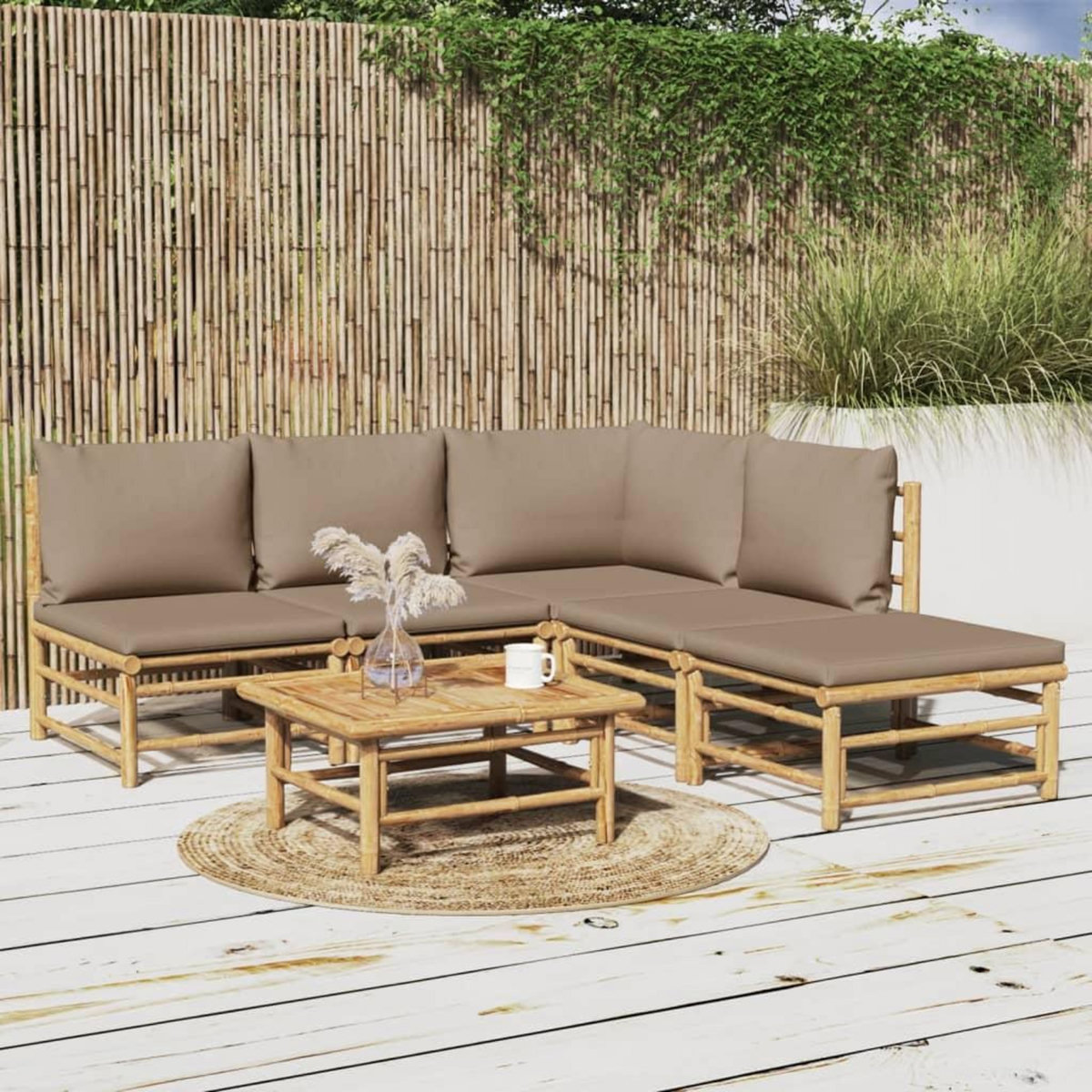 VIDAXL Salon de jardin 6 pcs avec coussins taupe bambou