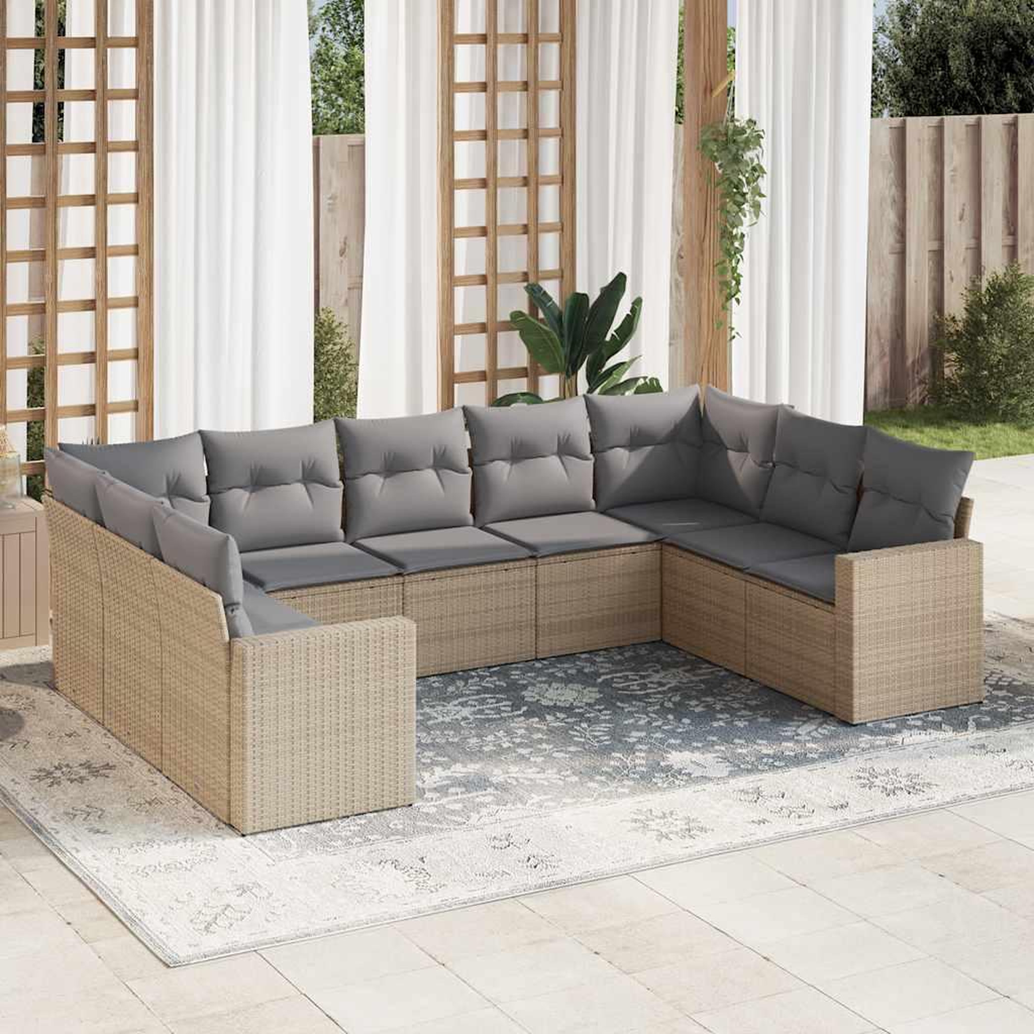 VIDAXL Salon de jardin avec coussins 9 pcs beige resine tressee