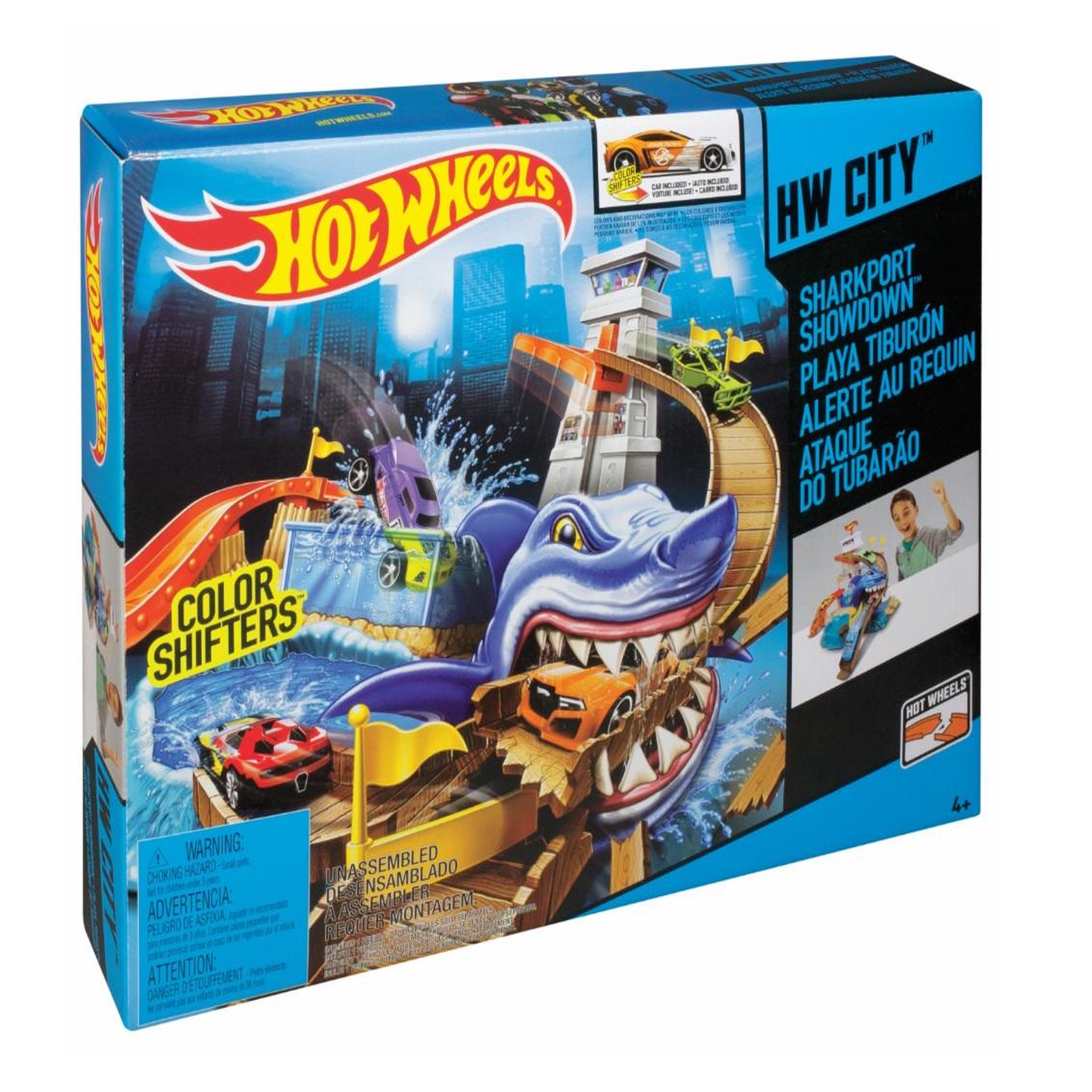 Voir la diapositive 1 : HOT WHEELS Garage à voitures et l'attaque du requin 