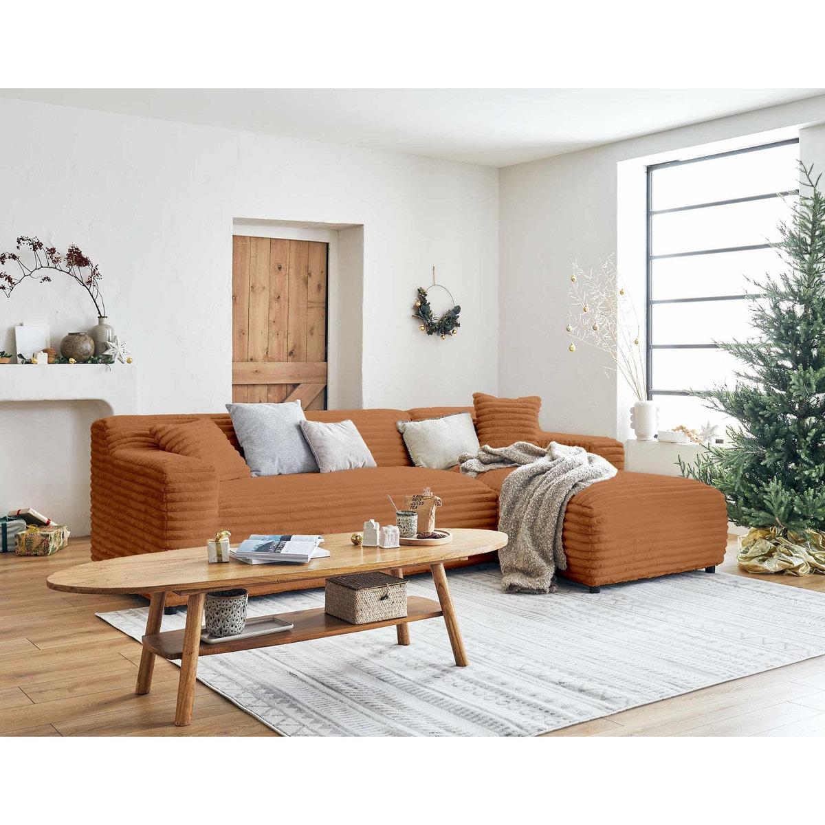 LISA DESIGN Laponie - canapé d'angle droit - 4 places - en fausse fourrure côtelée