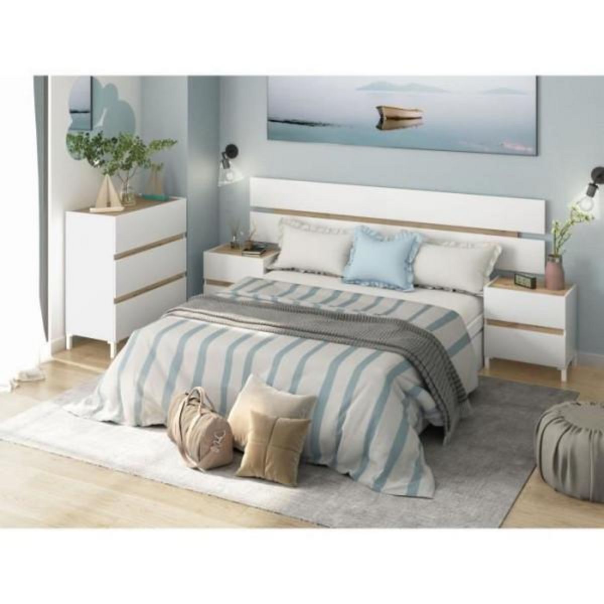 MARKET24 Commode 3 tiroirs - Décor chene et blanc - Finition satinée - L79 x P41 x H90 cm - TEMPUS