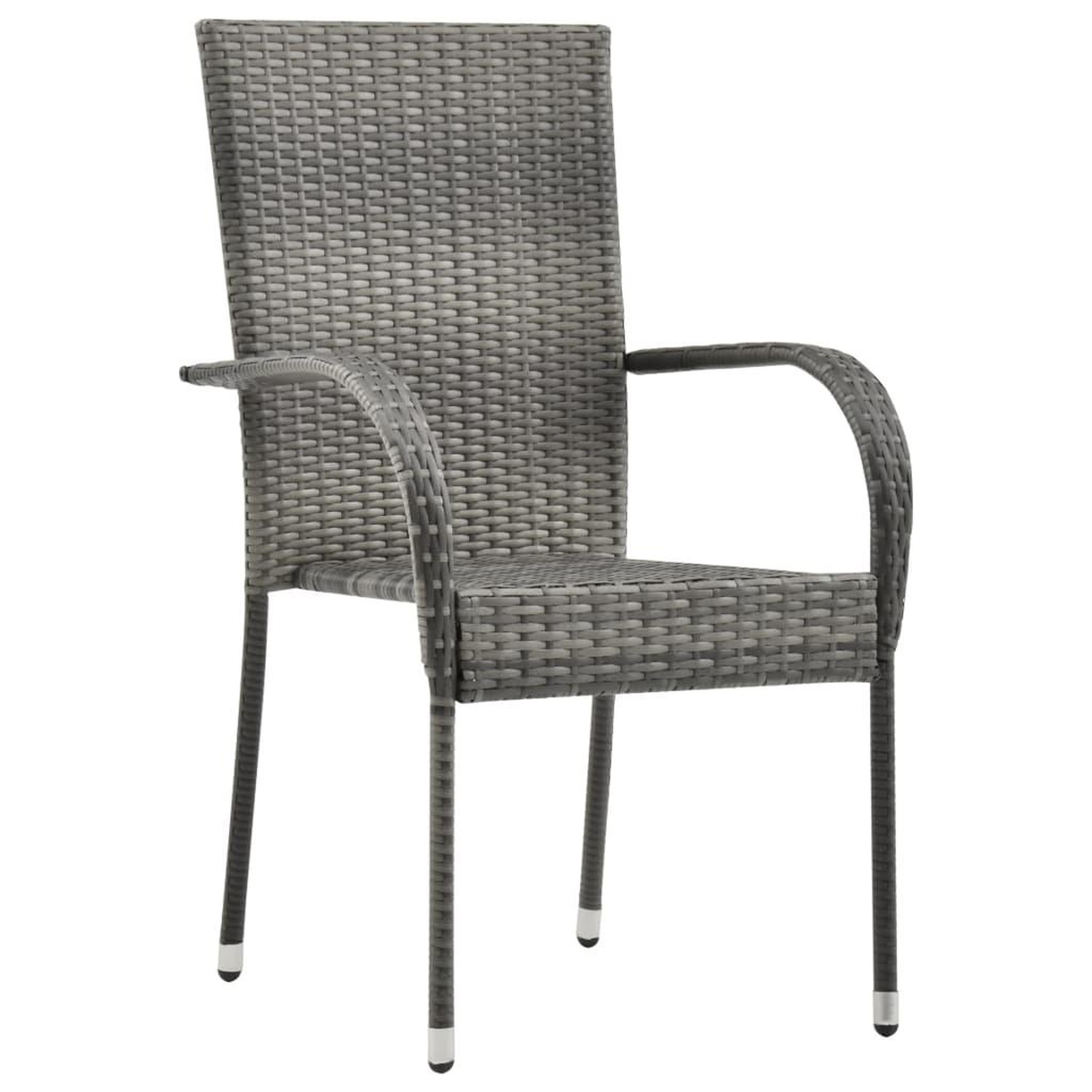 Voir la diapositive 2 : VIDAXL Chaises empilables d'exterieur lot de 4 Gris Resine tressee