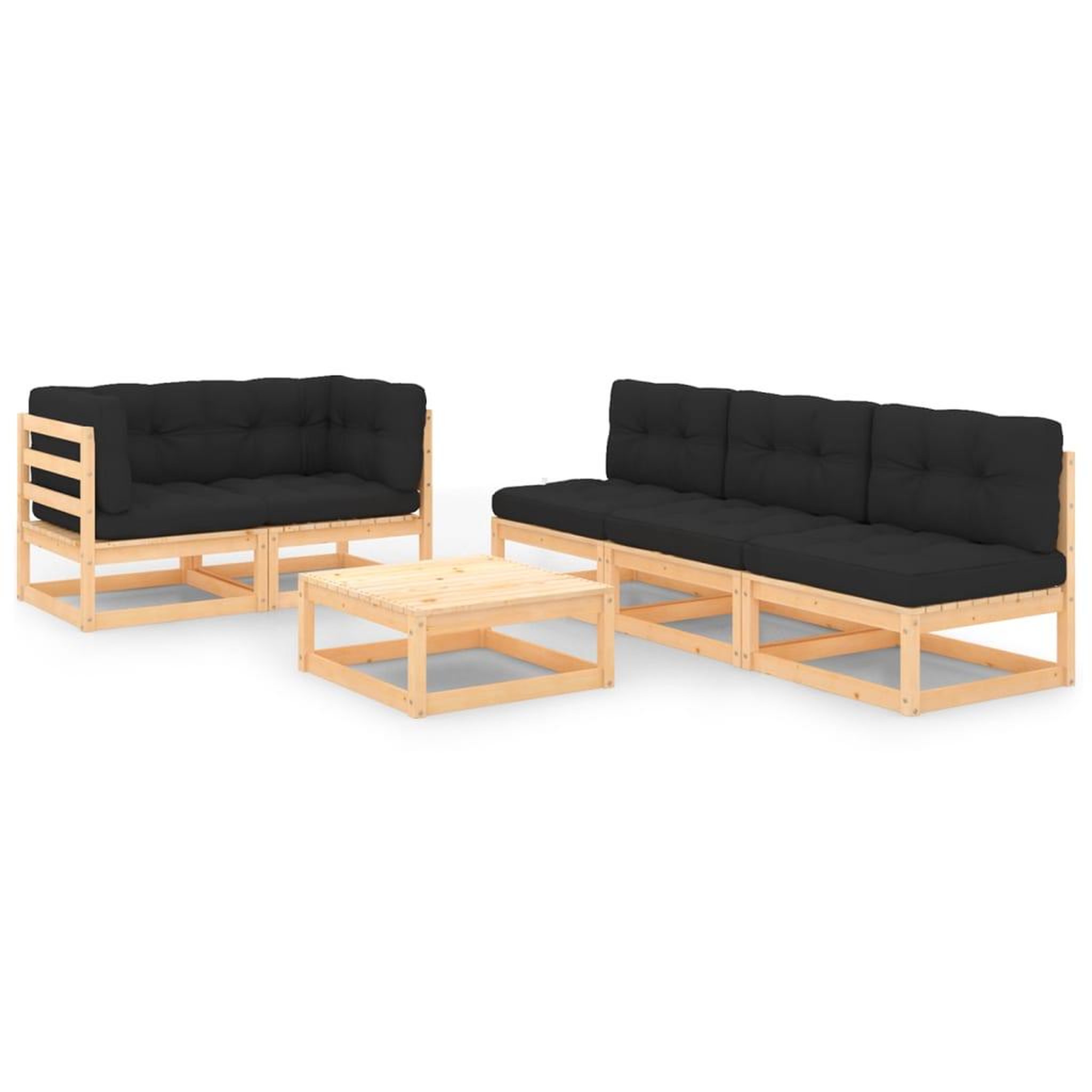 Voir la diapositive 1 : VIDAXL Salon de jardin 6 pcs avec coussins Bois de pin massif