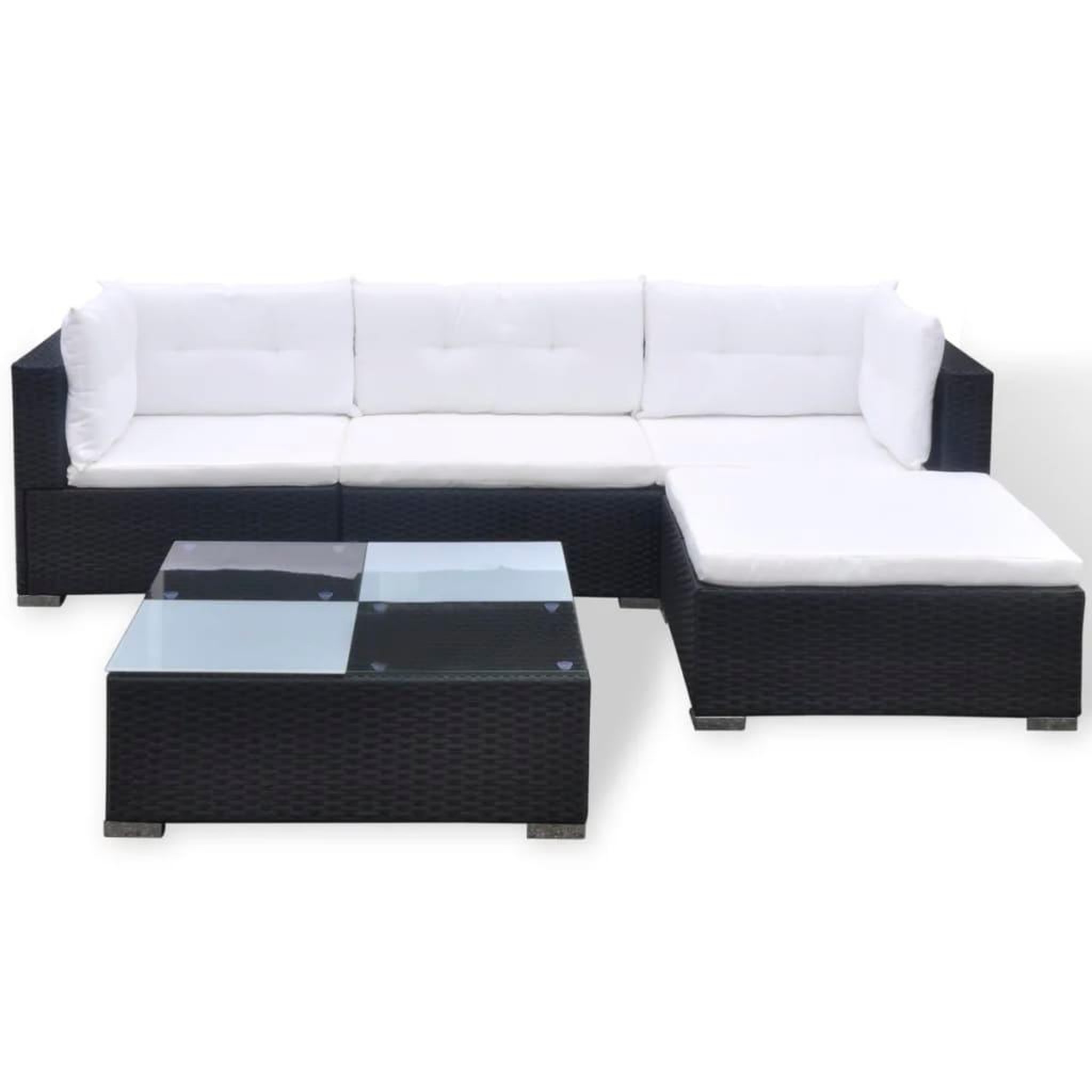 Voir la diapositive 3 : VIDAXL Salon de jardin 5 pcs avec coussins resine tressee noir
