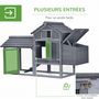 Voir la diapositive 5 : PAWHUT Petit poulailler cottage cage à poules sur pied dim. 151L x 54l x 87H cm multi-équipement bois massif de pin gris