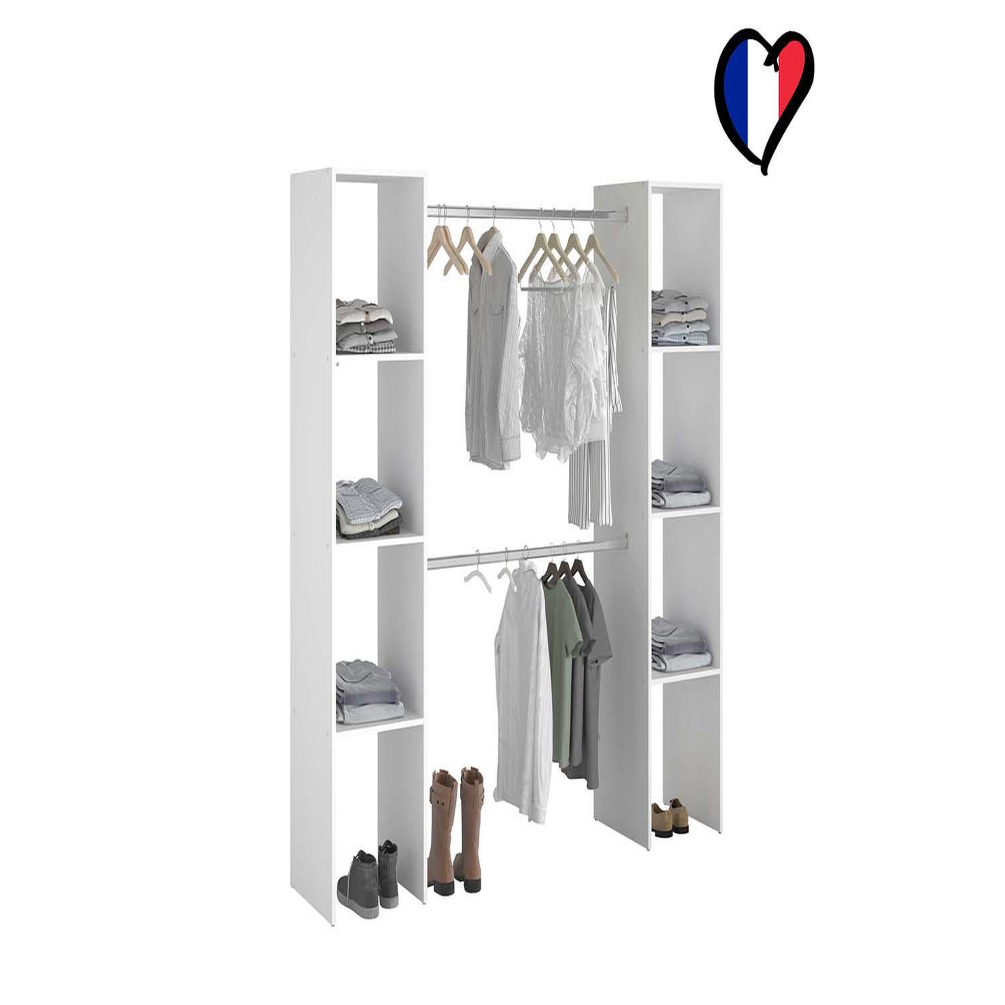 Voir la diapositive 3 : CONCEPT USINE Dressing blanc 6 étagères 2 penderies 180 x 40 x 180 cm ELYSEE