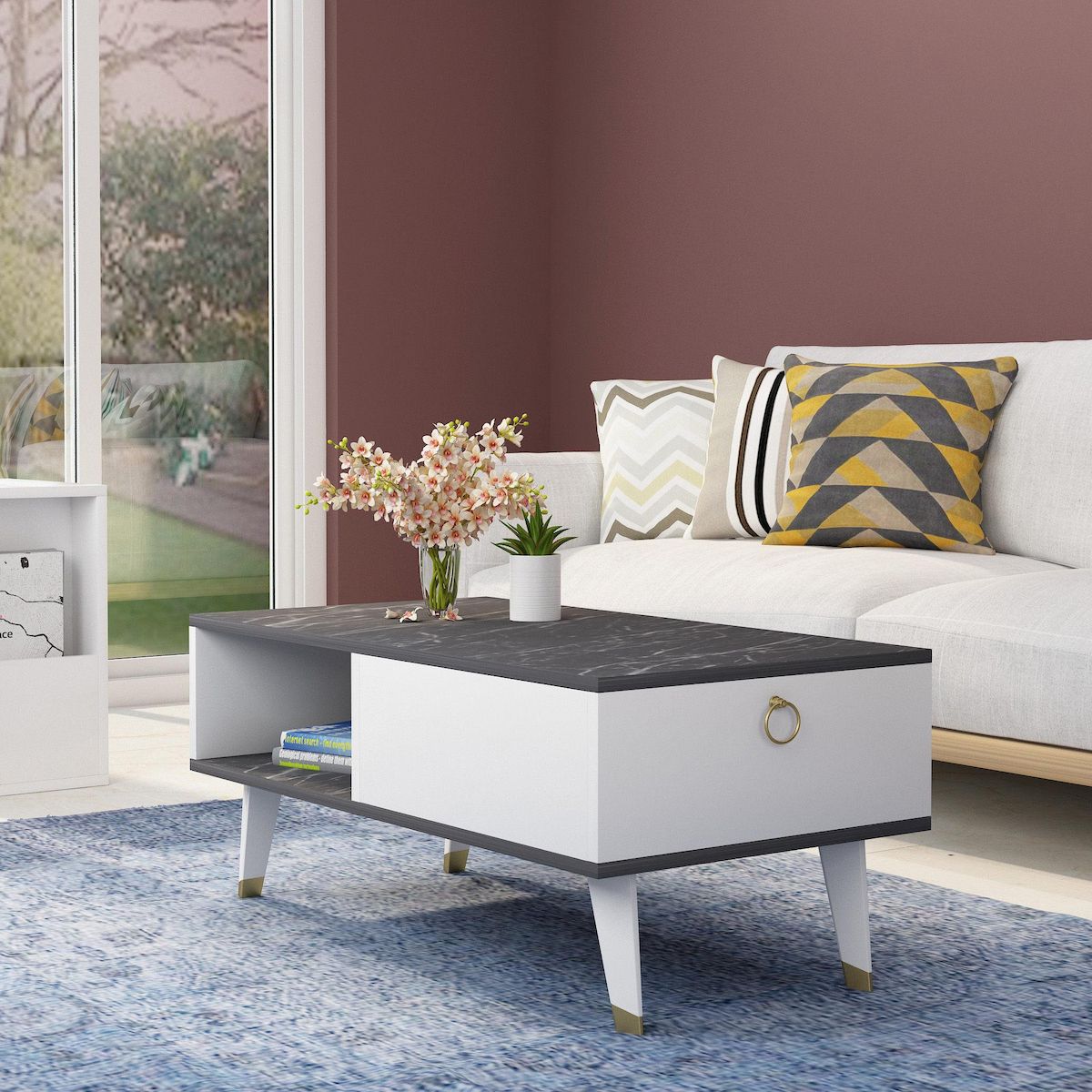 Habitat et Jardin Table basse en bois  Delux  - 90 x 45 x 42 cm - Noir, Blanc