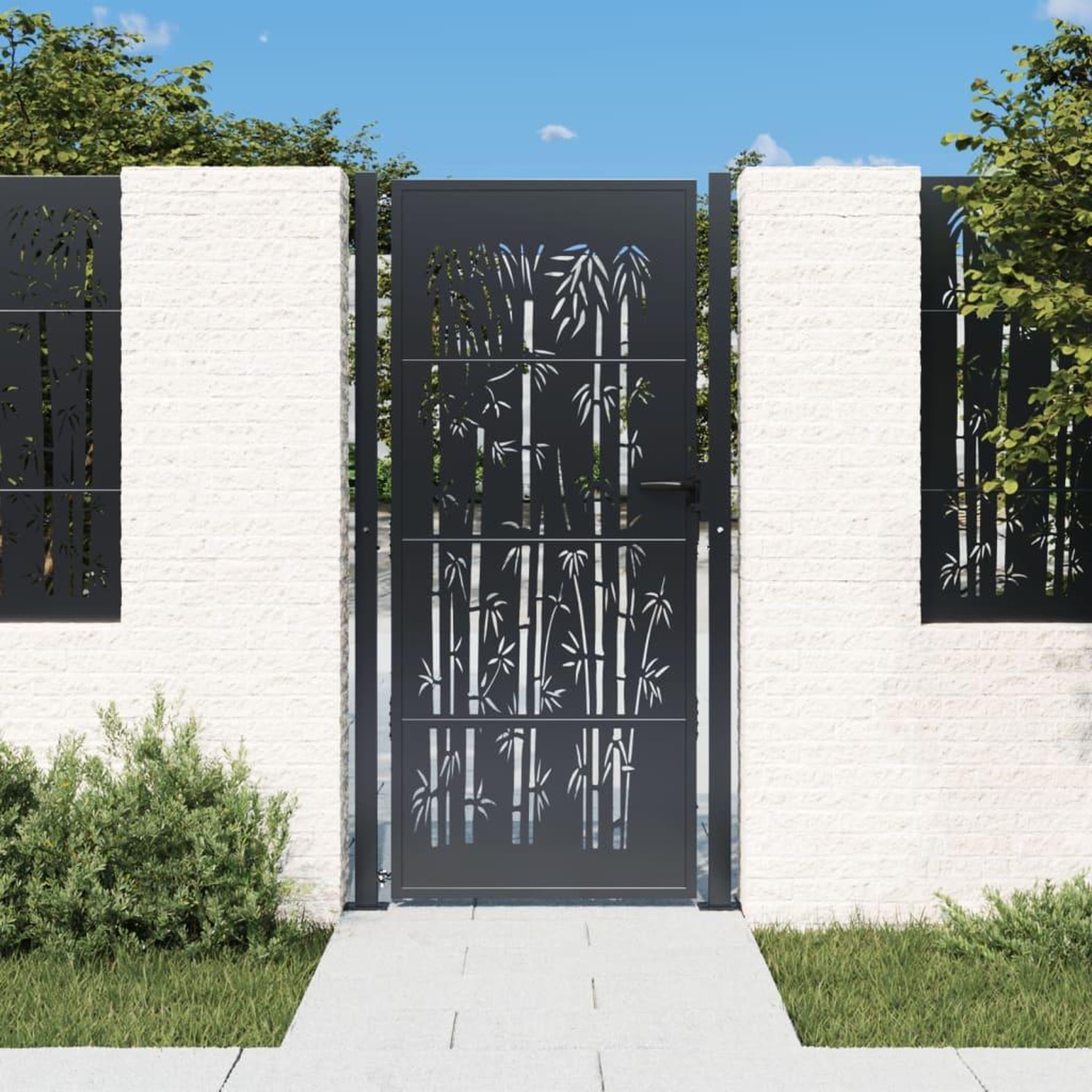 VIDAXL Portail de jardin anthracite 105x180 cm acier design de bambou