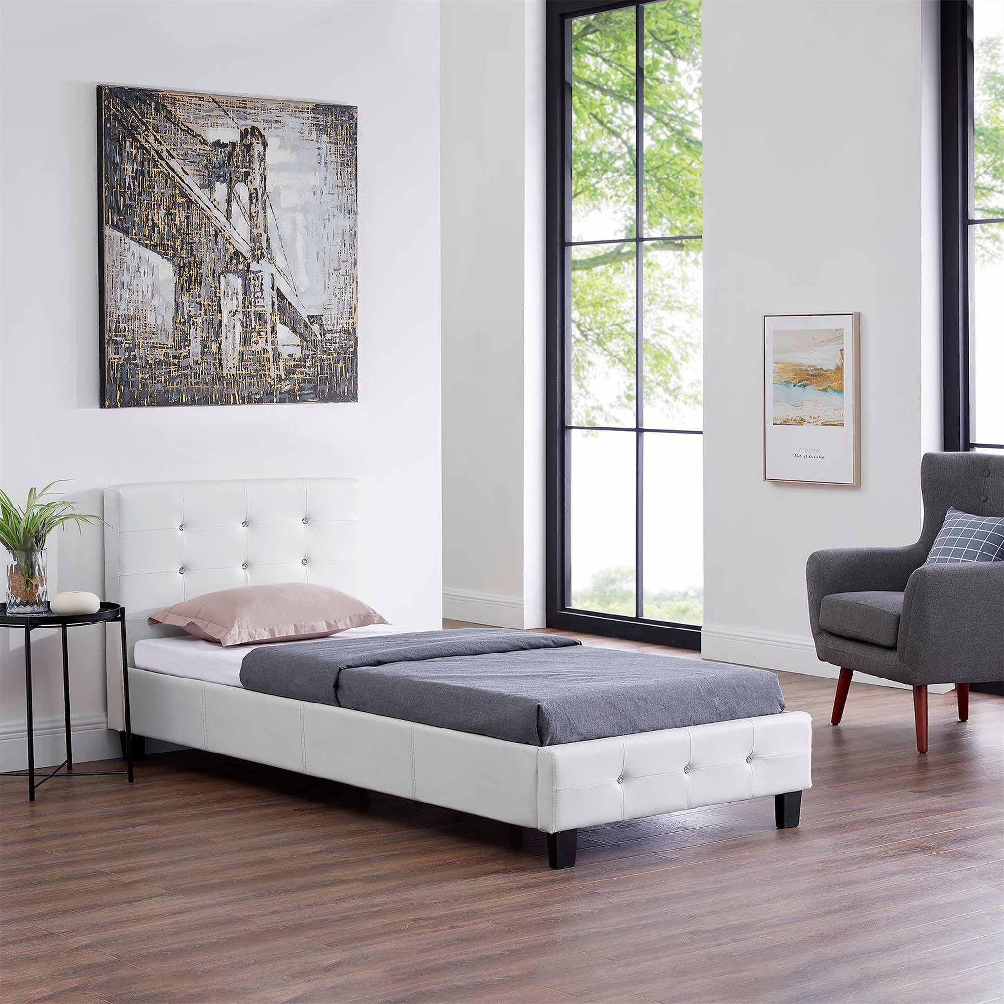 Voir la diapositive 2 : IDIMEX Lit simple TICO, 90 x 190 cm, capitonné avec sommier, revêtement synthétique