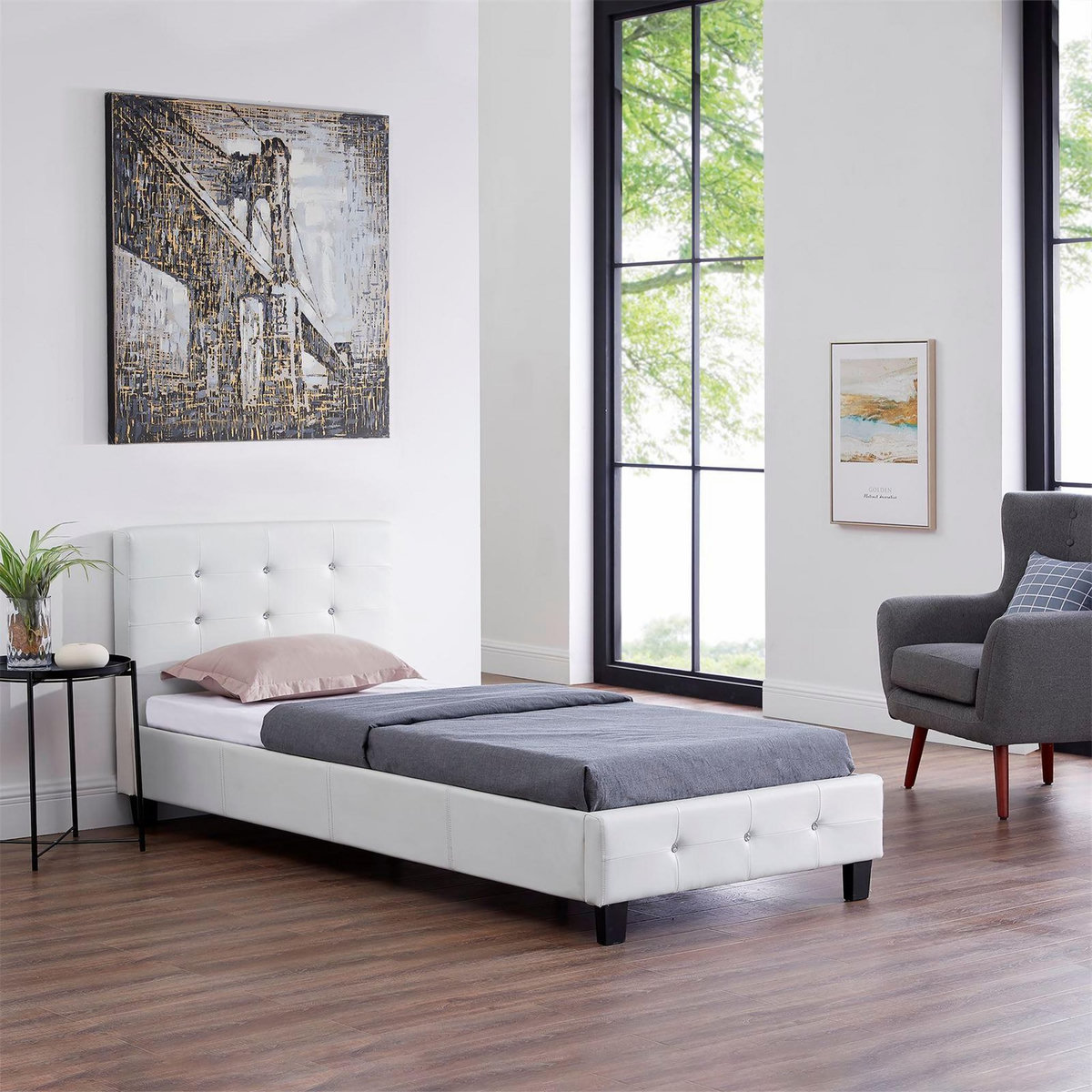 IDIMEX Lit simple TICO, 90 x 190 cm, capitonné avec sommier, revêtement synthétique