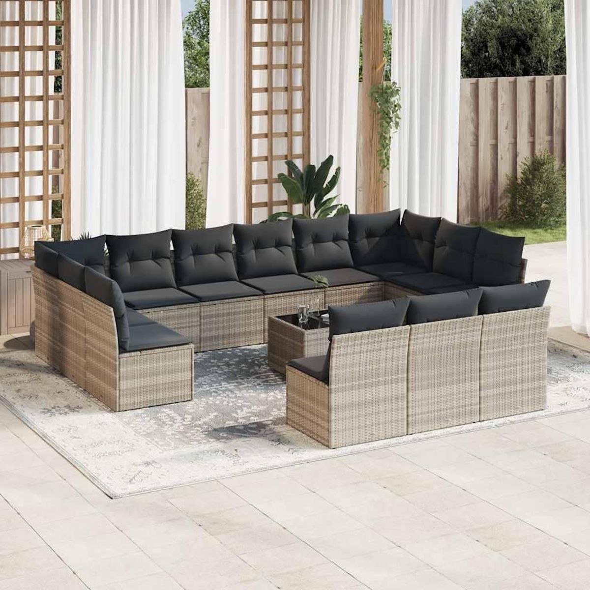 VIDAXL Salon de jardin avec coussins 14 pcs gris clair resine tressee