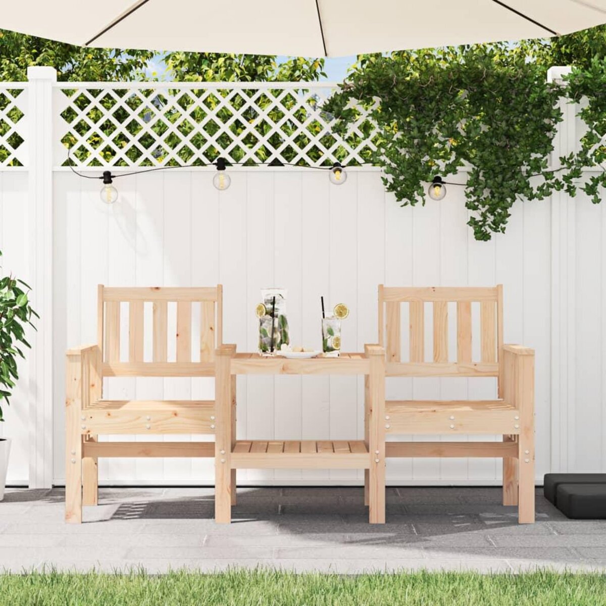 VIDAXL Banc de jardin avec table 2 places bois de pin massif