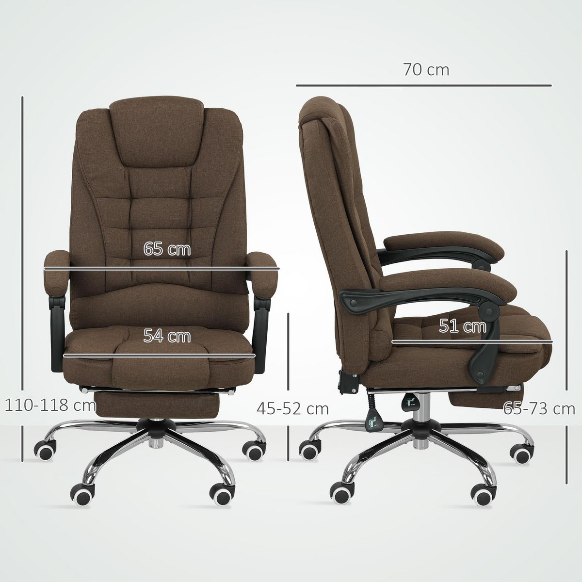 HOMCOM Fauteuil de bureau manager grand confort repose-pied dossier inclinable accoudoirs rembourrés lin beige