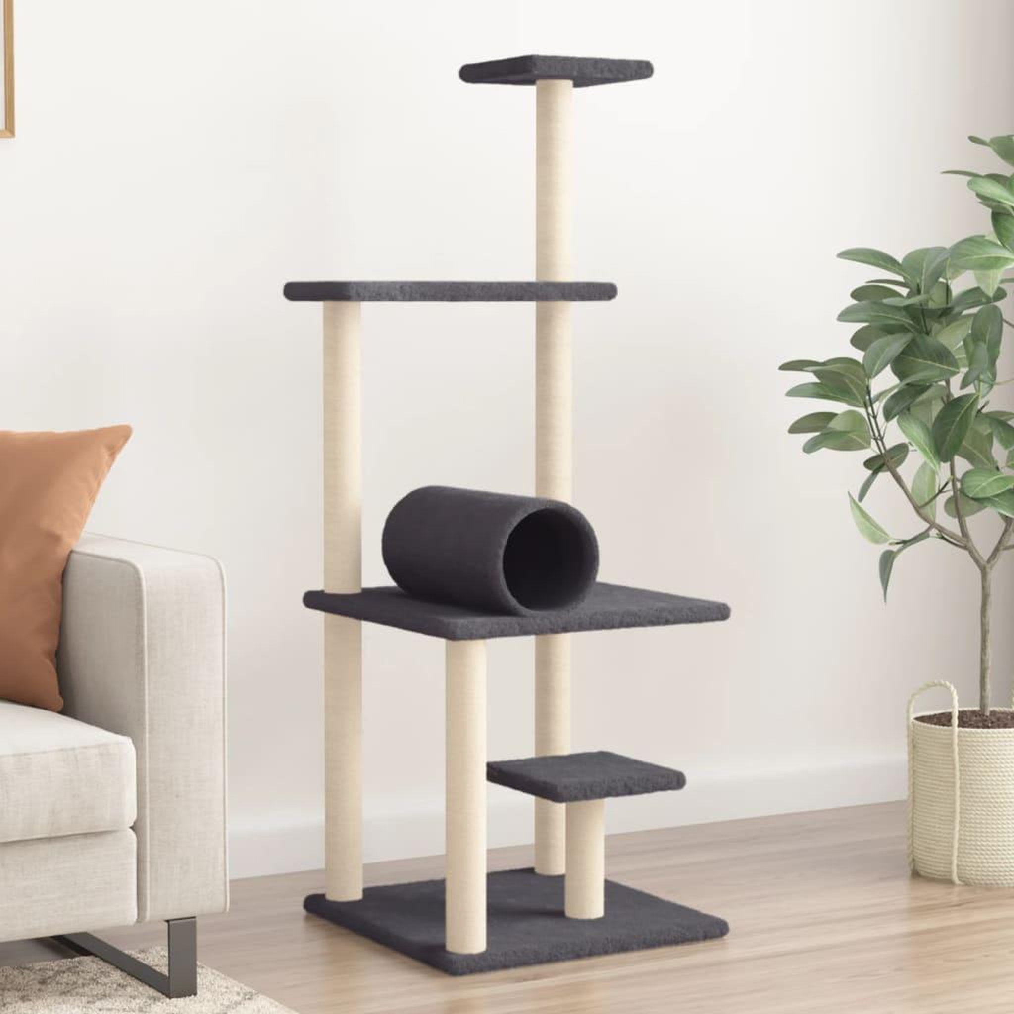 VIDAXL Arbre a chat avec griffoirs en sisal gris fonce 136 cm