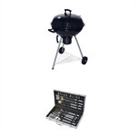 SWEEEK Barbecue charbon de bois Georges + mallette d'ustensiles 18 accessoires